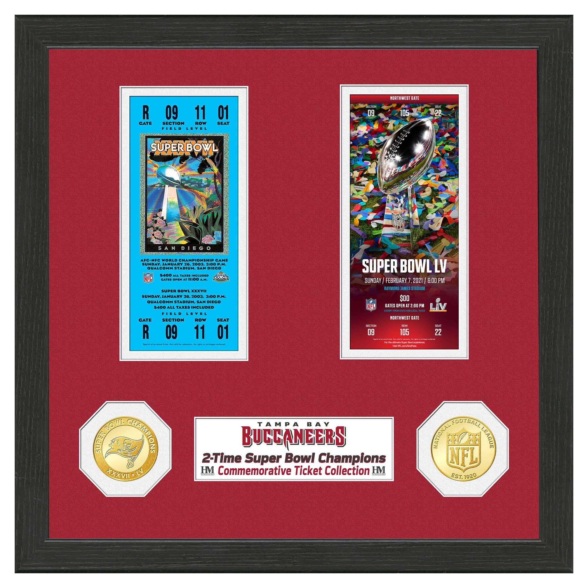 Tampa Bay Buccaneers Super Bowl Tickets Bronze Coins Gerahmtes NFL Bild