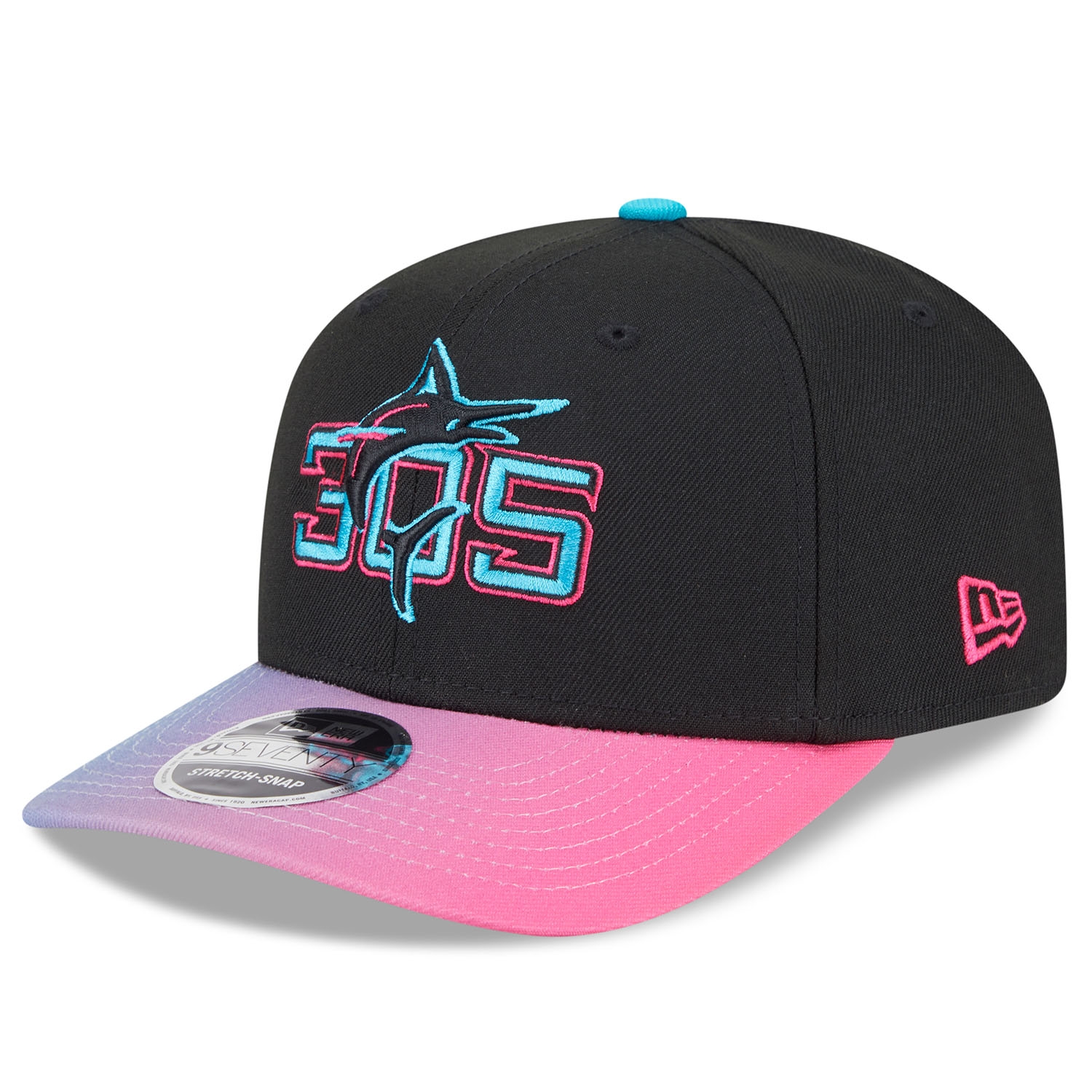 Miami Marlins MLB City Connect Stretch-Snap 9SEVENTY Cap Black
