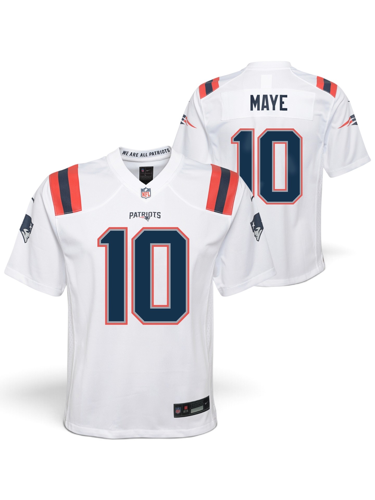 Drake Maye #10 New England Patriots Game NFL Trikot Weiß (YOUTH)