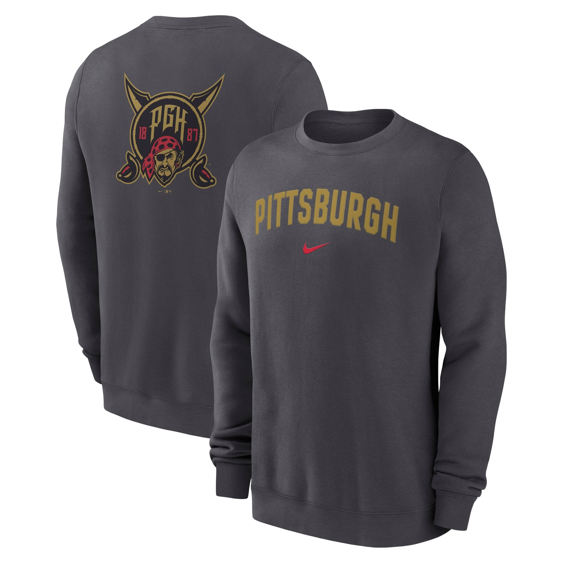 Pittsburgh Pirates City Connect 2-Hit Club Crew Pullover Dunkelgrau