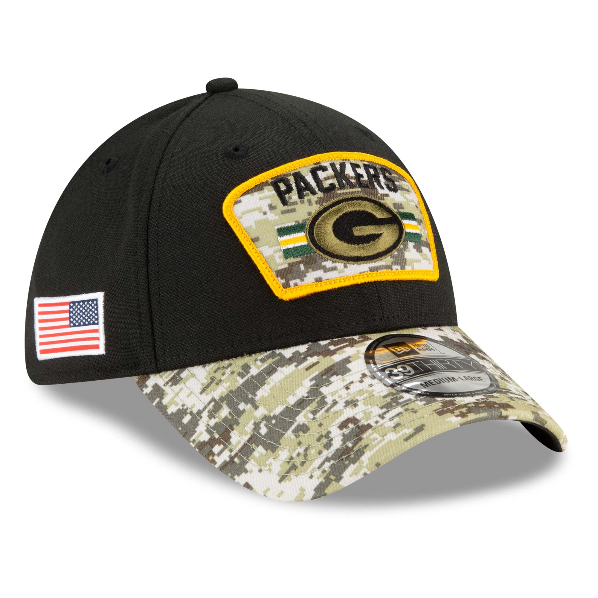 Green Bay Packers 2021 NFL On-Field Salute to Service New Era 39THIRTY Flex Fit Cap