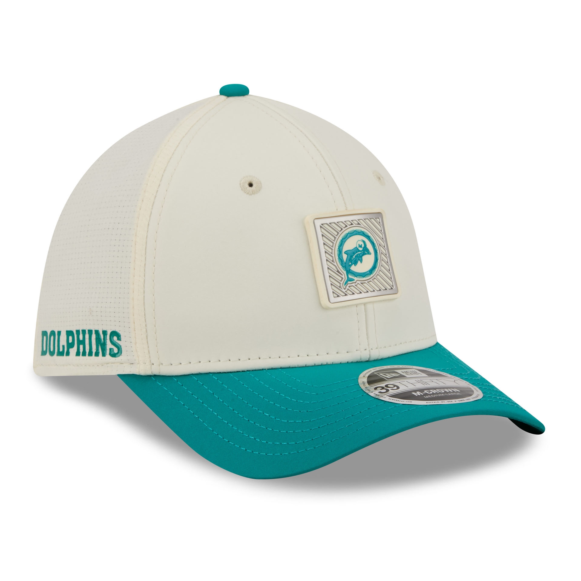 Miami Dolphins Historic Logo 2026 NFL Training Camp 39THIRTY Flex Cap Cream/Aqua