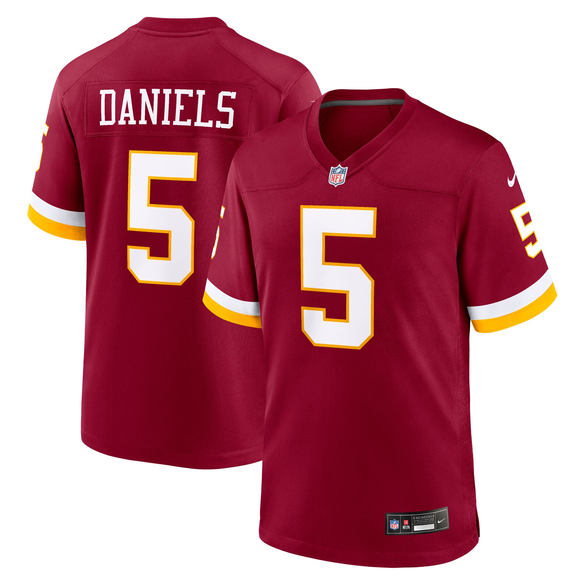 Jayden Daniels #5 Washington Commanders 2026 Game NFL Trikot Burgunder