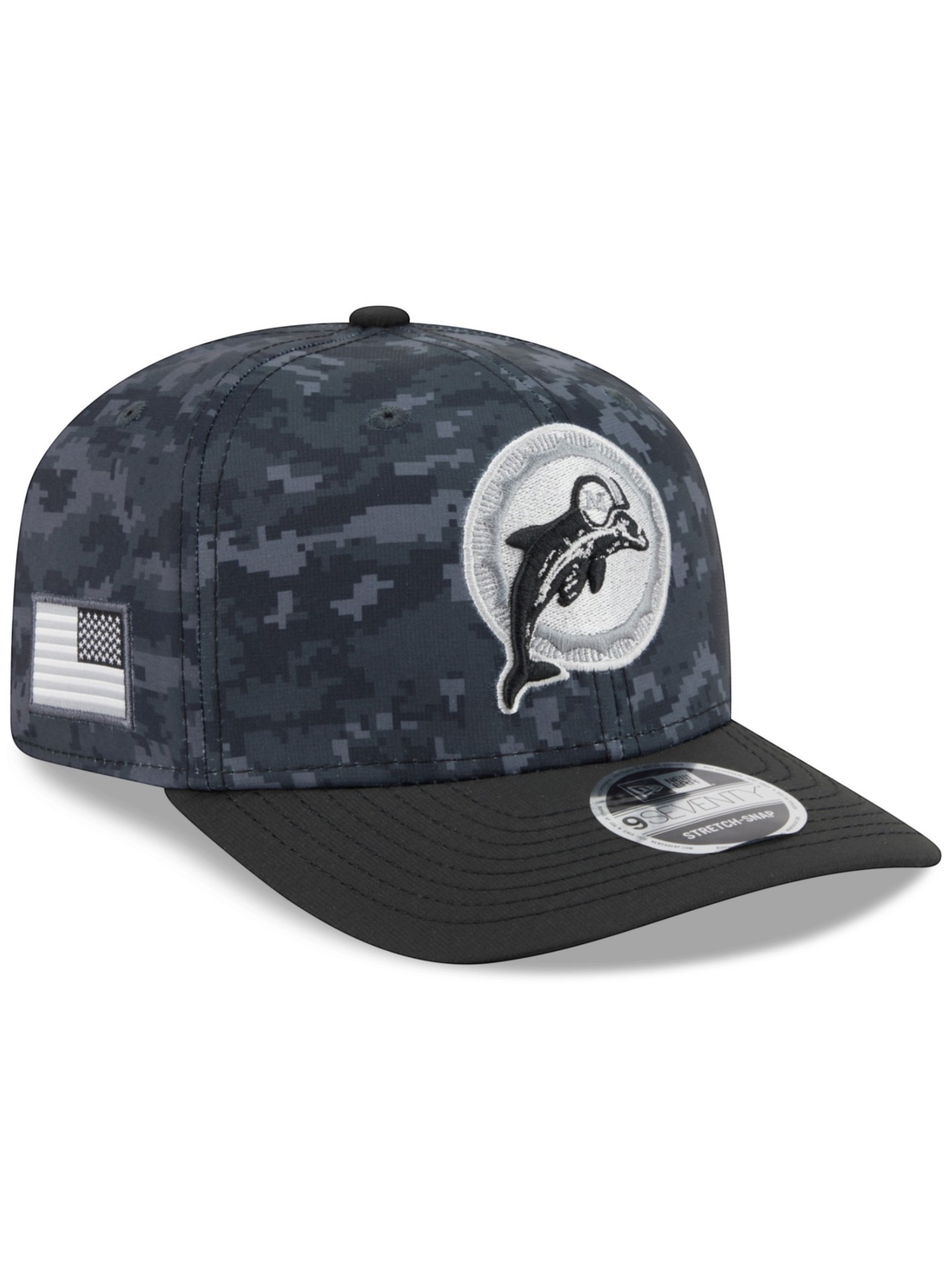 Miami Dolphins Throwback 2026 NFL Salute to Service 9SEVENTY Stretch-Snap Cap Schwarz