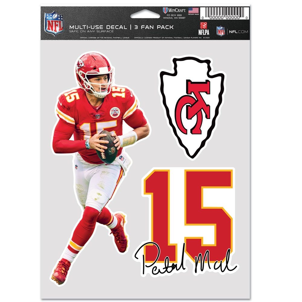 Patrick Mahomes #15 Kansas City Chiefs Player NFL Aufkleber-Set (3 Stk.)