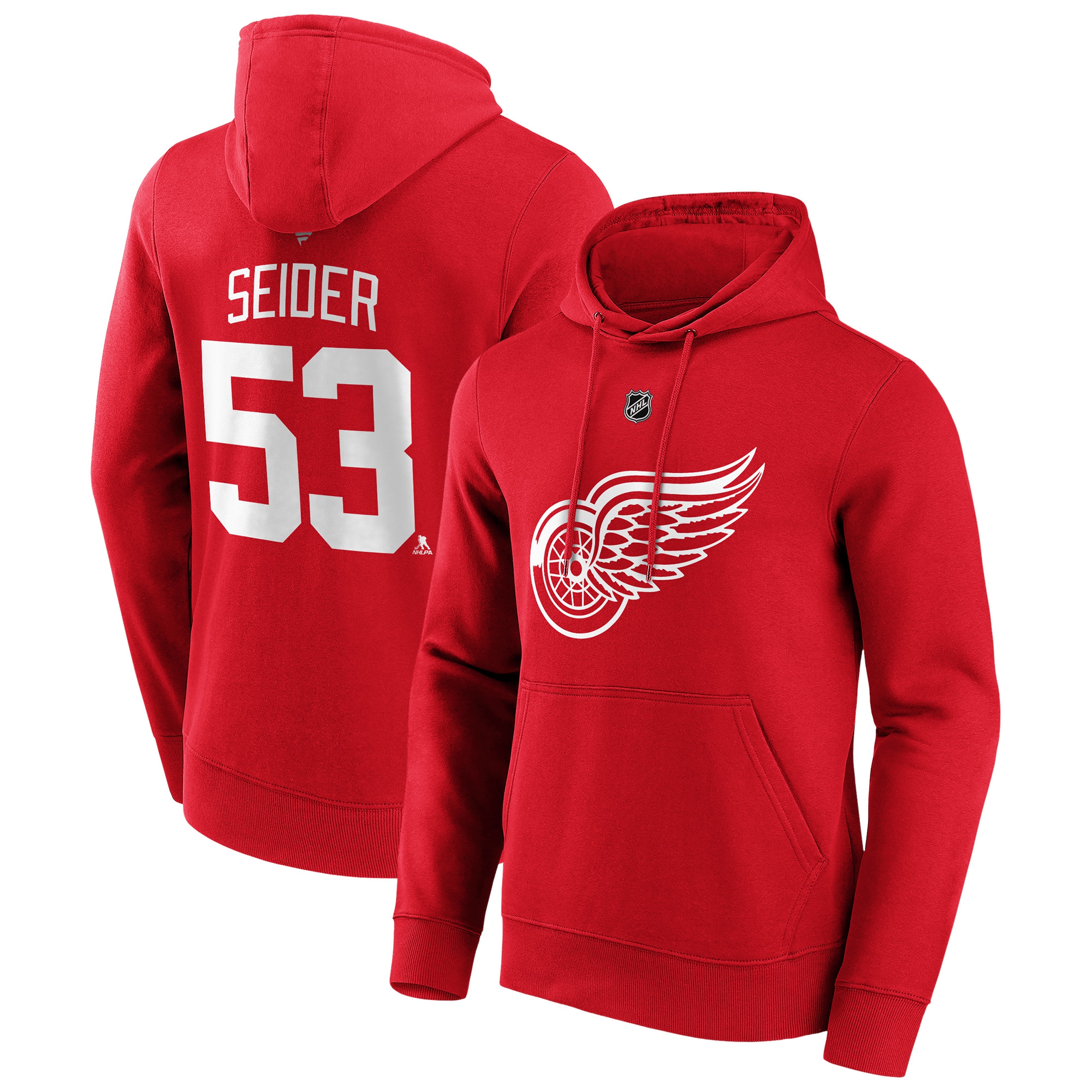 Moritz Seider #53 Detroit Red Wings Player NHL Hoodie Rot