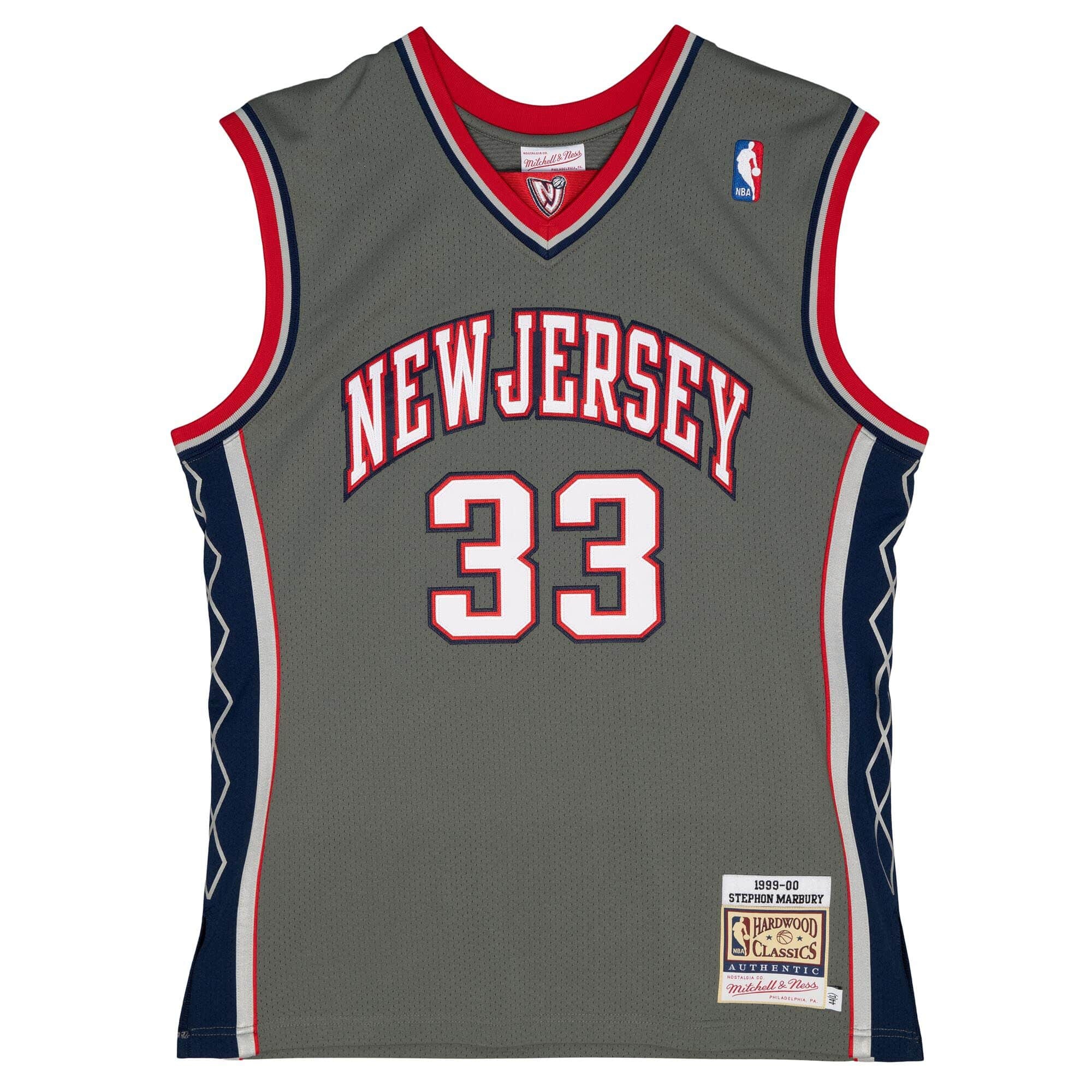 Stephon Marbury #33 New Jersey Nets 1999-00 Mitchell & Ness Authentic NBA Trikot Grau