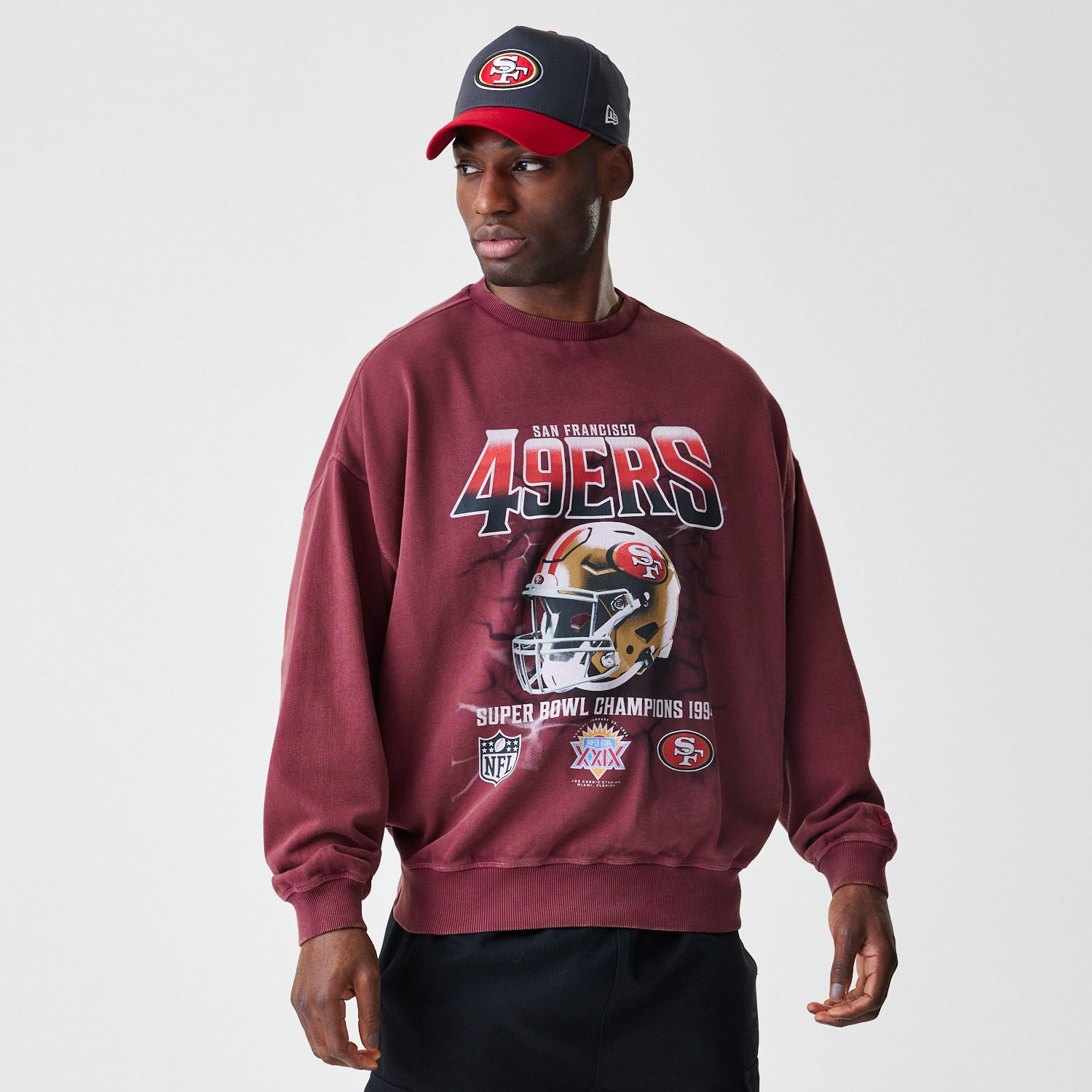 San Francisco 49ers Washed Oversized NFL Crew Neck Sweater Rot