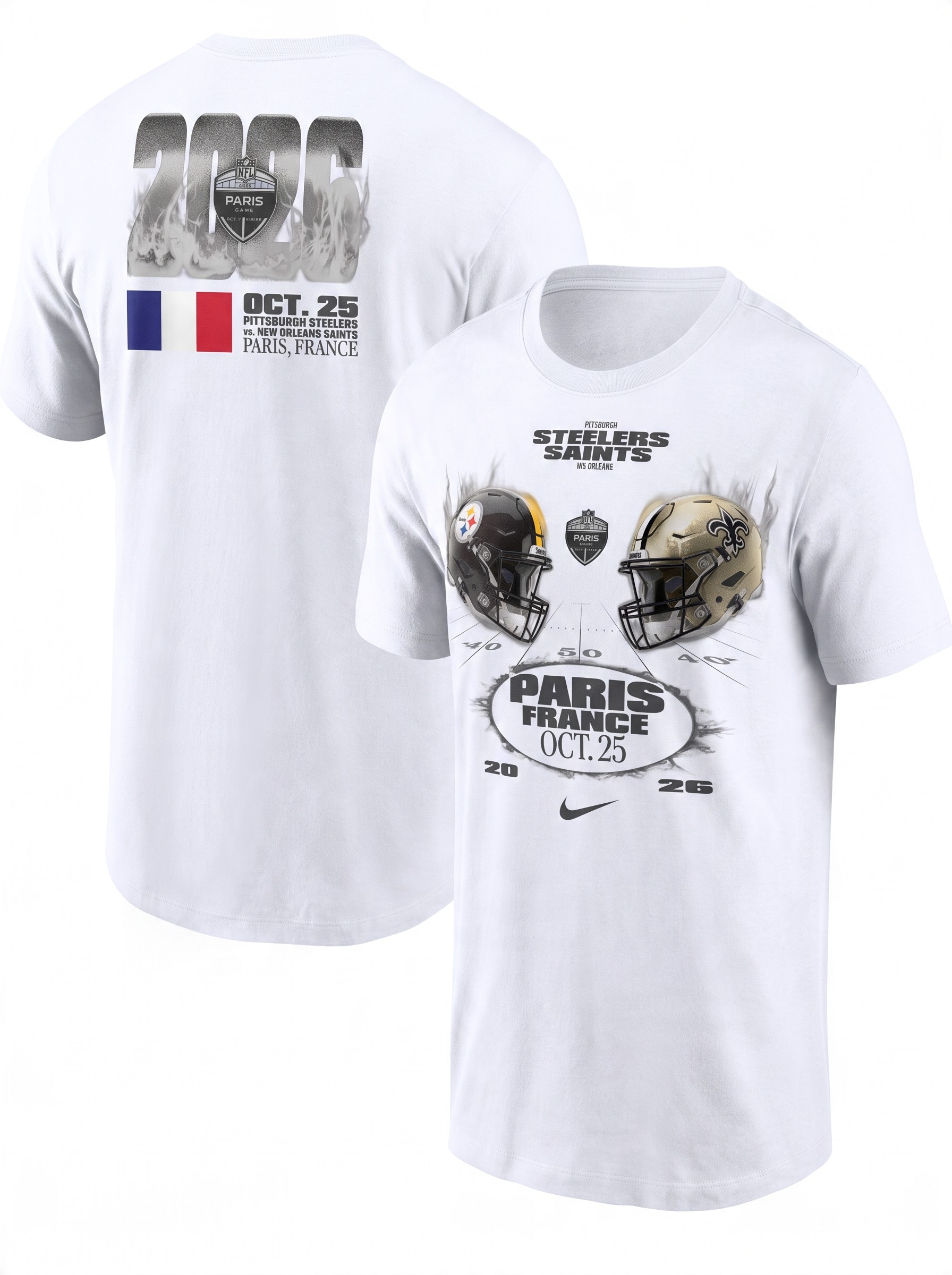 2026 NFL Paris Game Steelers vs. Saints T-Shirt Weiß