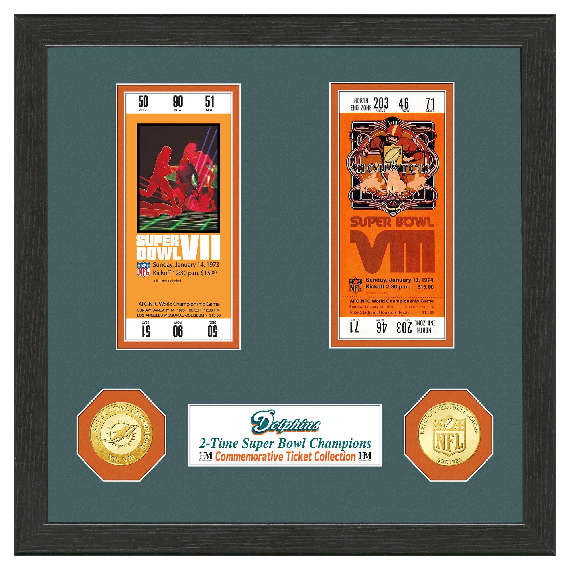 Miami Dolphins Super Bowl Tickets Bronze Coins Gerahmtes NFL Bild