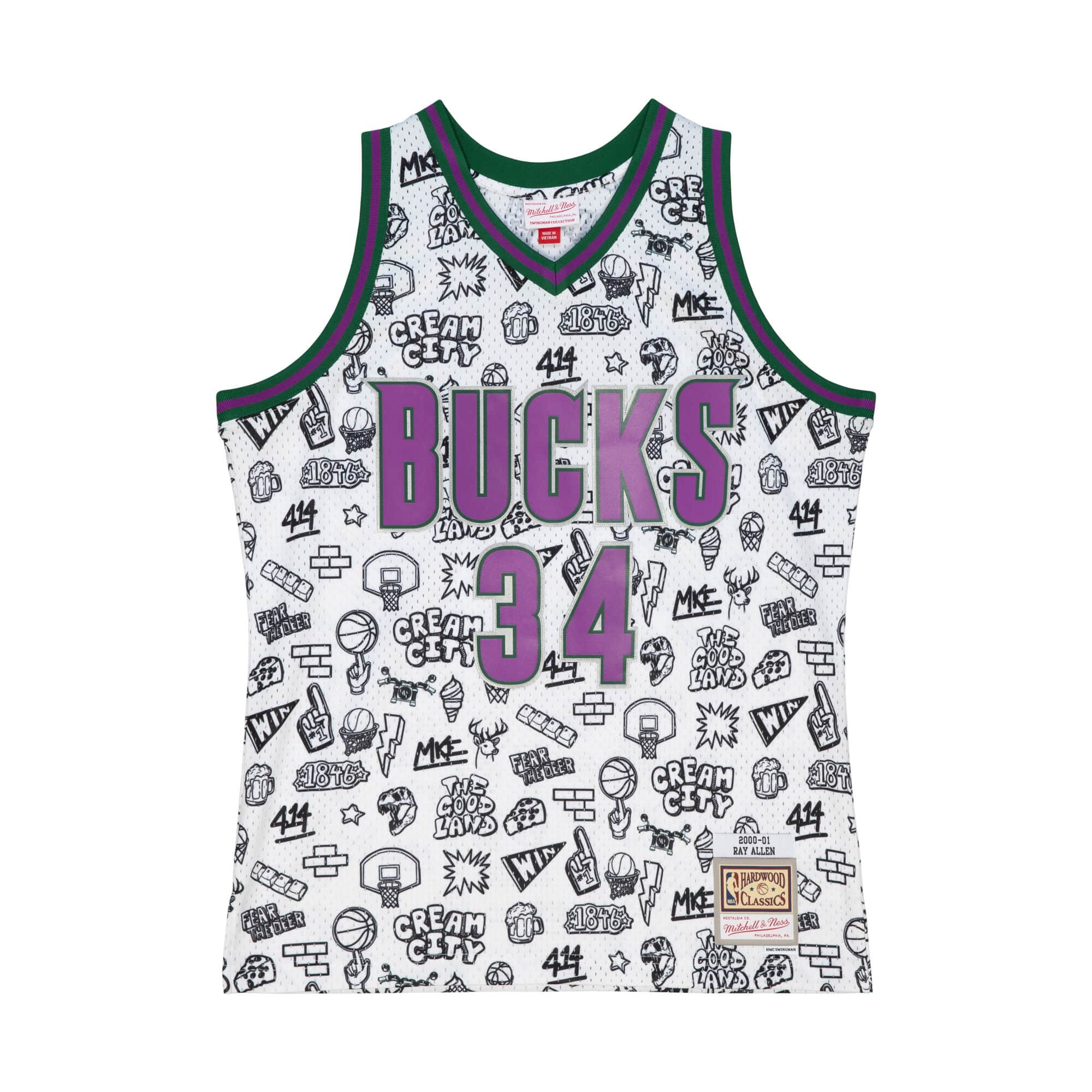 Ray Allen #34 Milwaukee Bucks Doodle Mitchell & Ness Swingman NBA Trikot