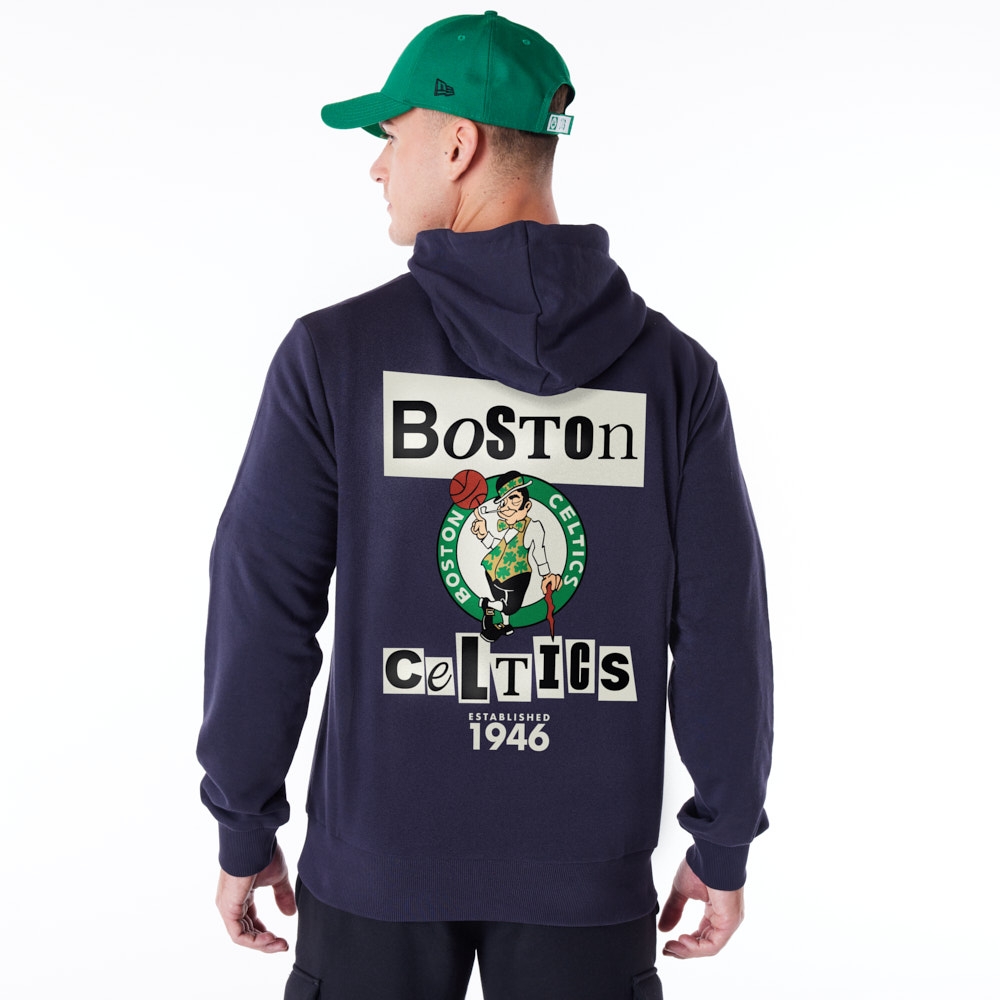 Boston Celtics Newspaper Script New Era NBA Hoodie Navy