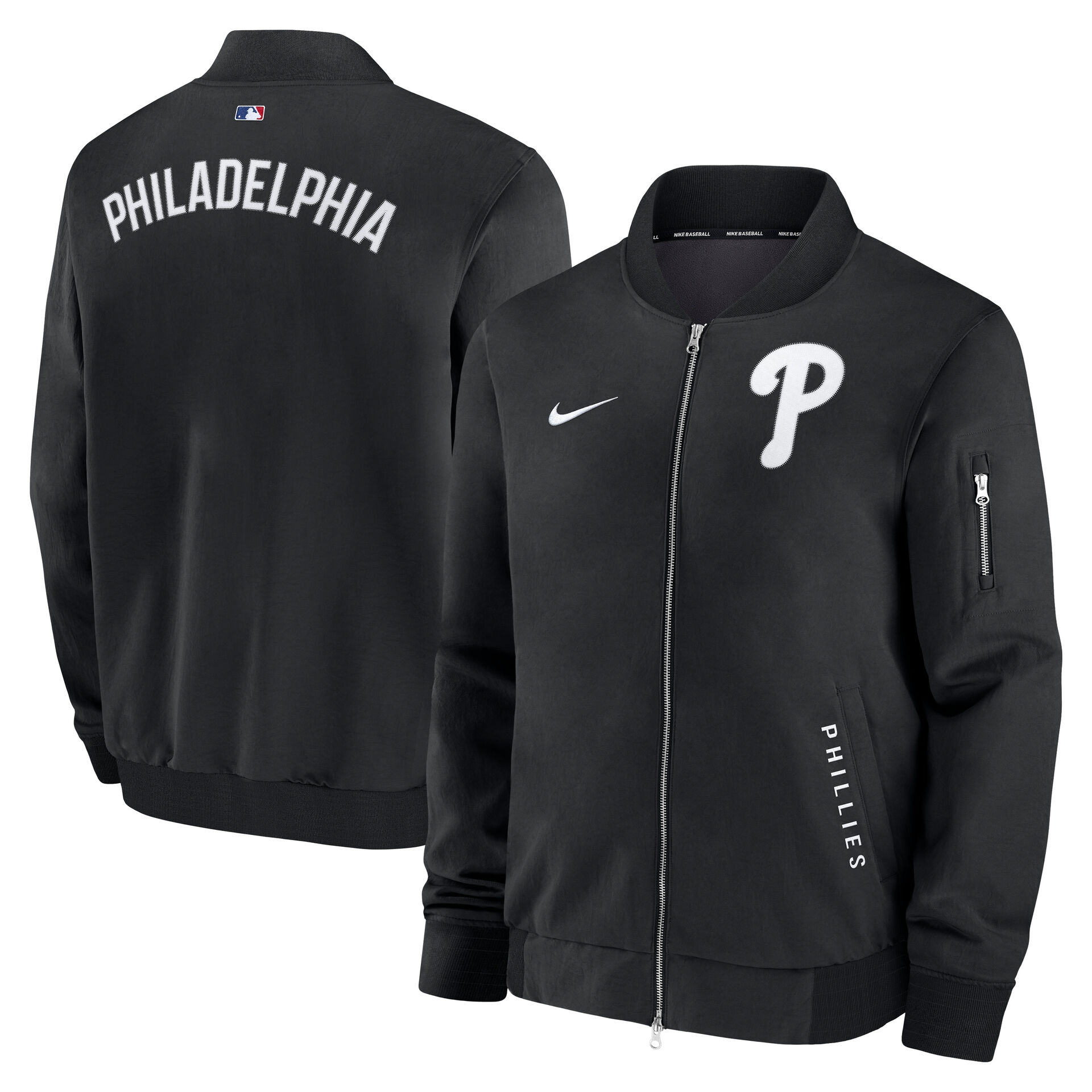 Philadelphia Phillies 2026 MLB Authentic Dugout Bomber Jacke Schwarz
