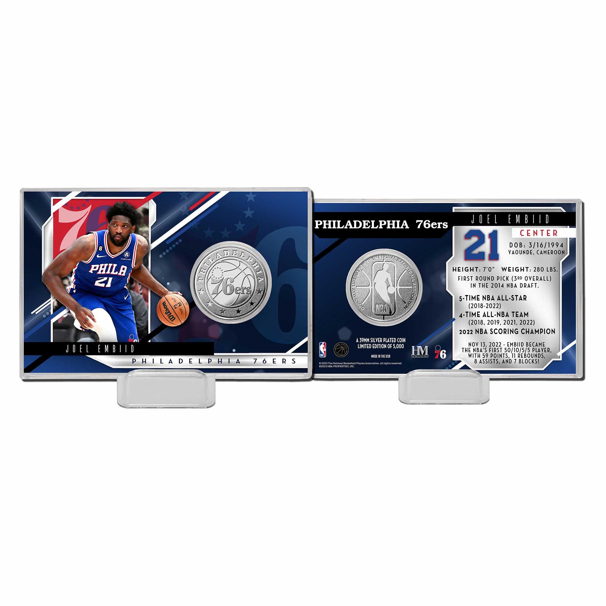 Joel Embiid Philadelphia 76ers NBA Silver Coin Card