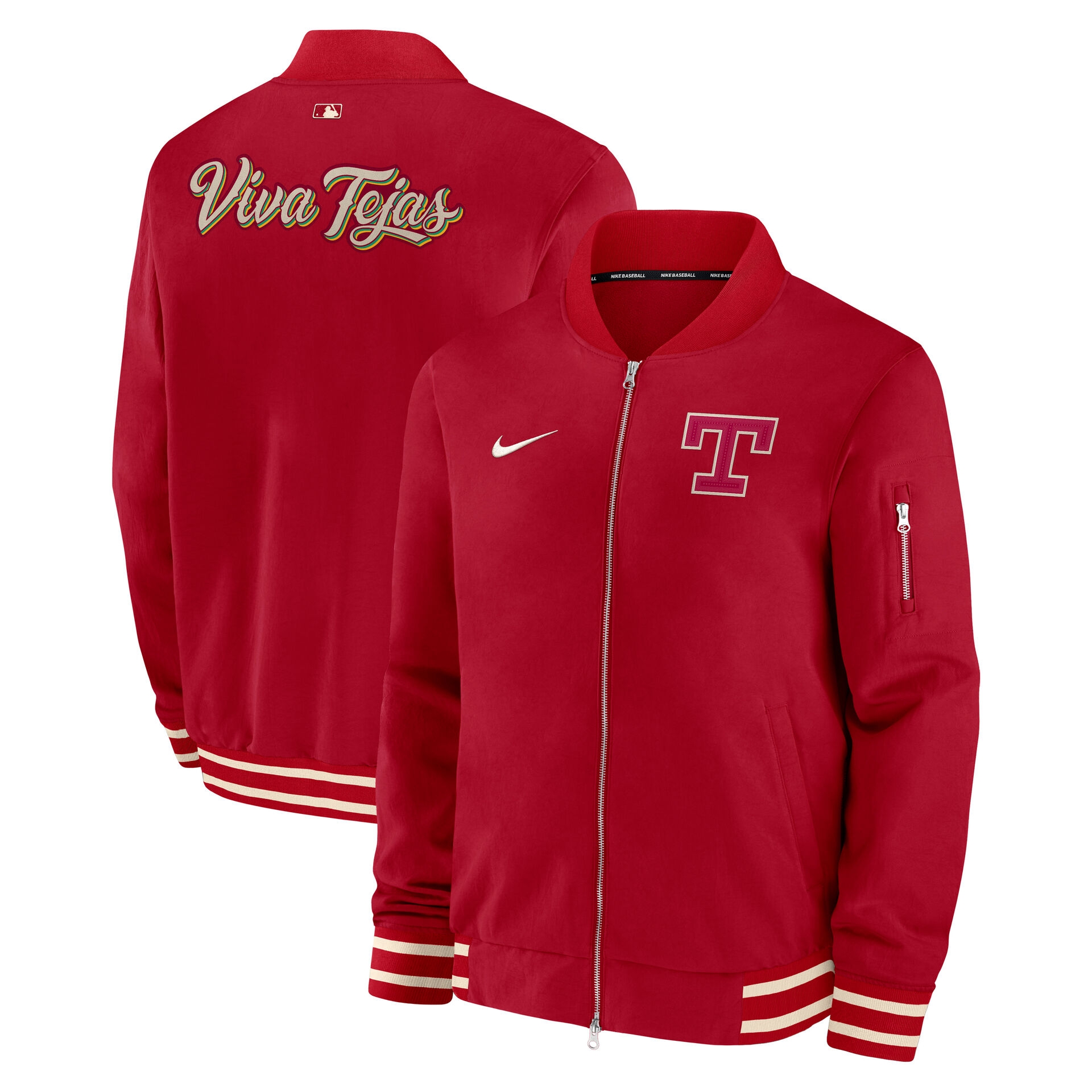 Texas Rangers City Connect 2026 MLB Authentic Dugout Bomber Jacke Rot