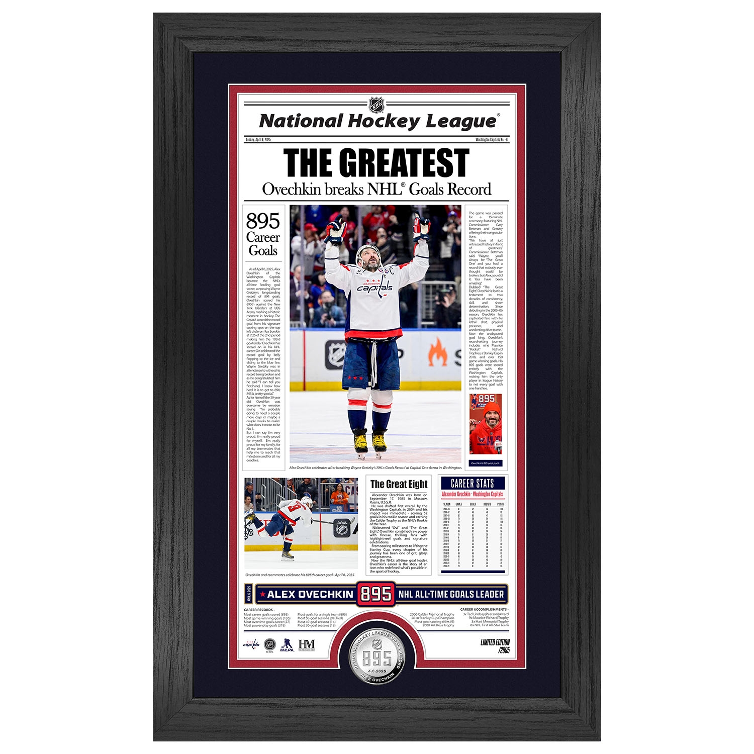 Alex Ovechkin 895 Goals Record Silver Coin Gerahmtes Newspaper Bild