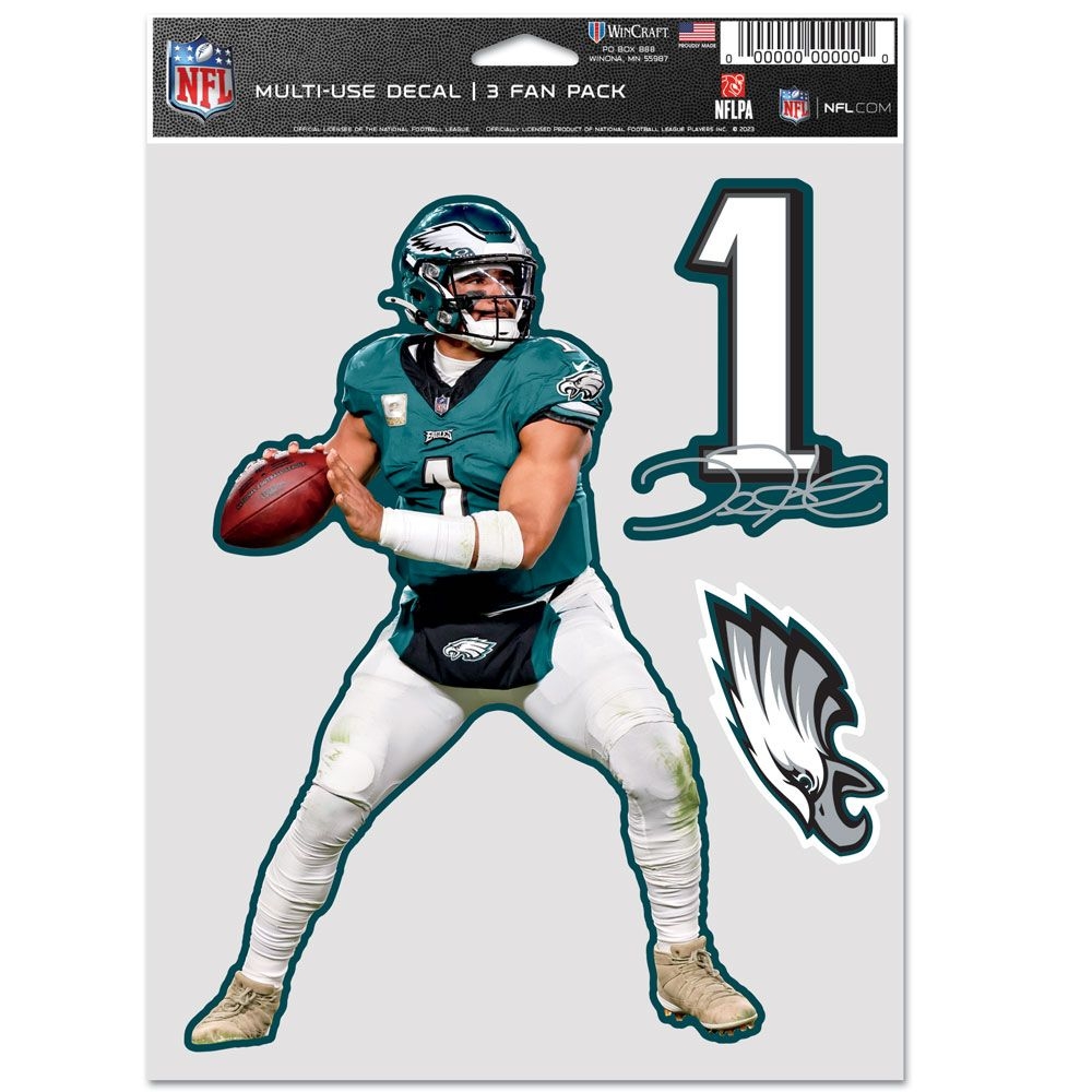 Jalen Hurts #1 Philadelphia Eagles Player NFL Aufkleber-Set (3 Stk.)