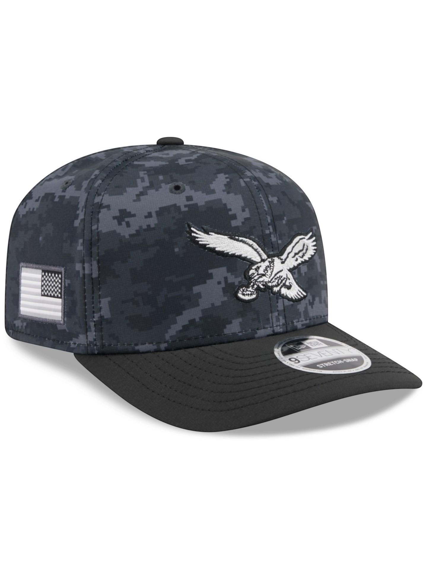 Philadelphia Eagles Throwback 2026 NFL Salute to Service 9SEVENTY Stretch-Snap Cap Black