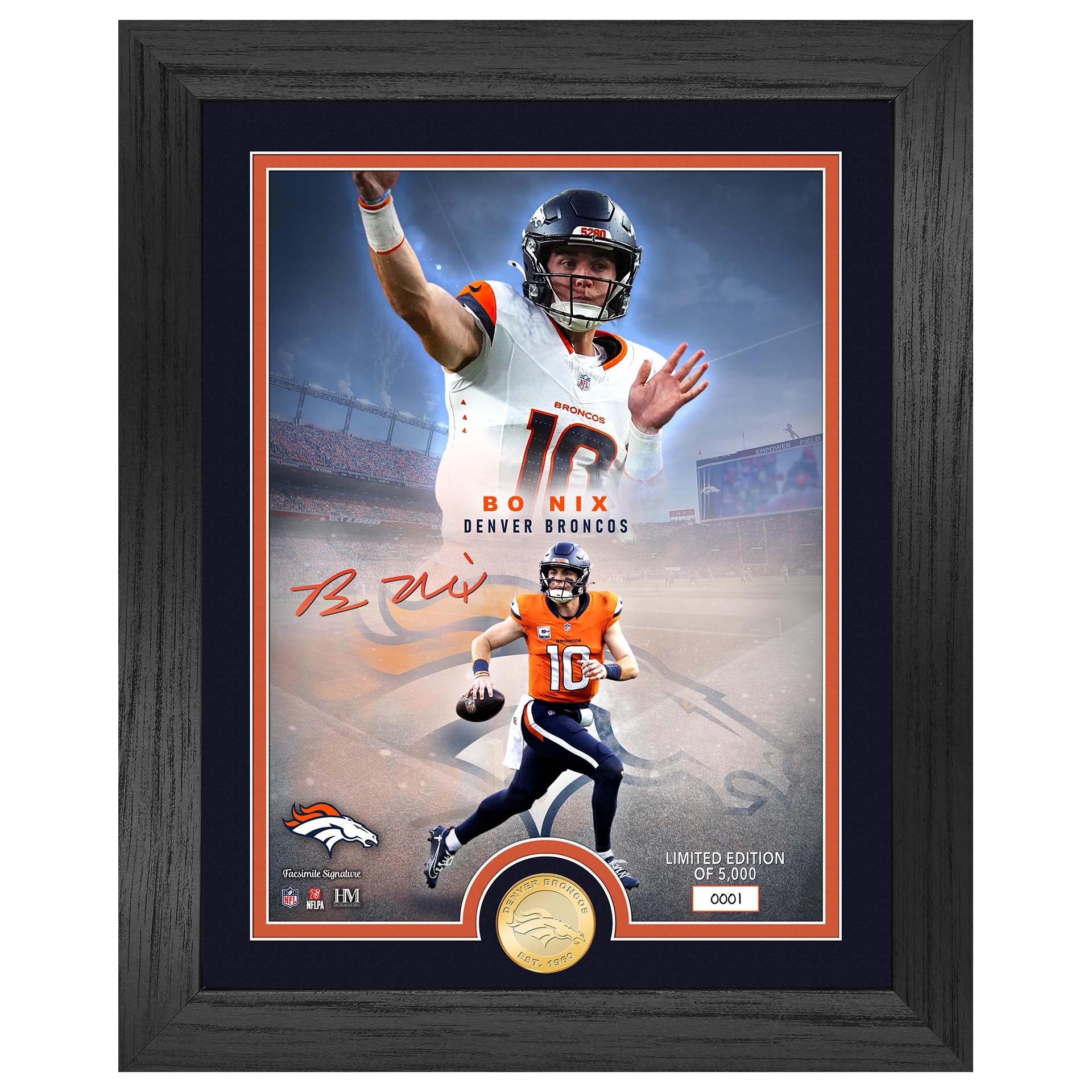 Bo Nix Denver Broncos Bronze Coin Gerahmtes NFL Bild