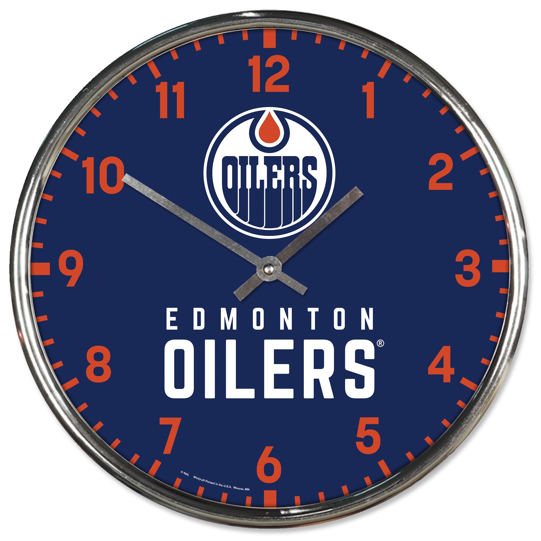 Edmonton Oilers Chrome NHL Team Design Wanduhr
