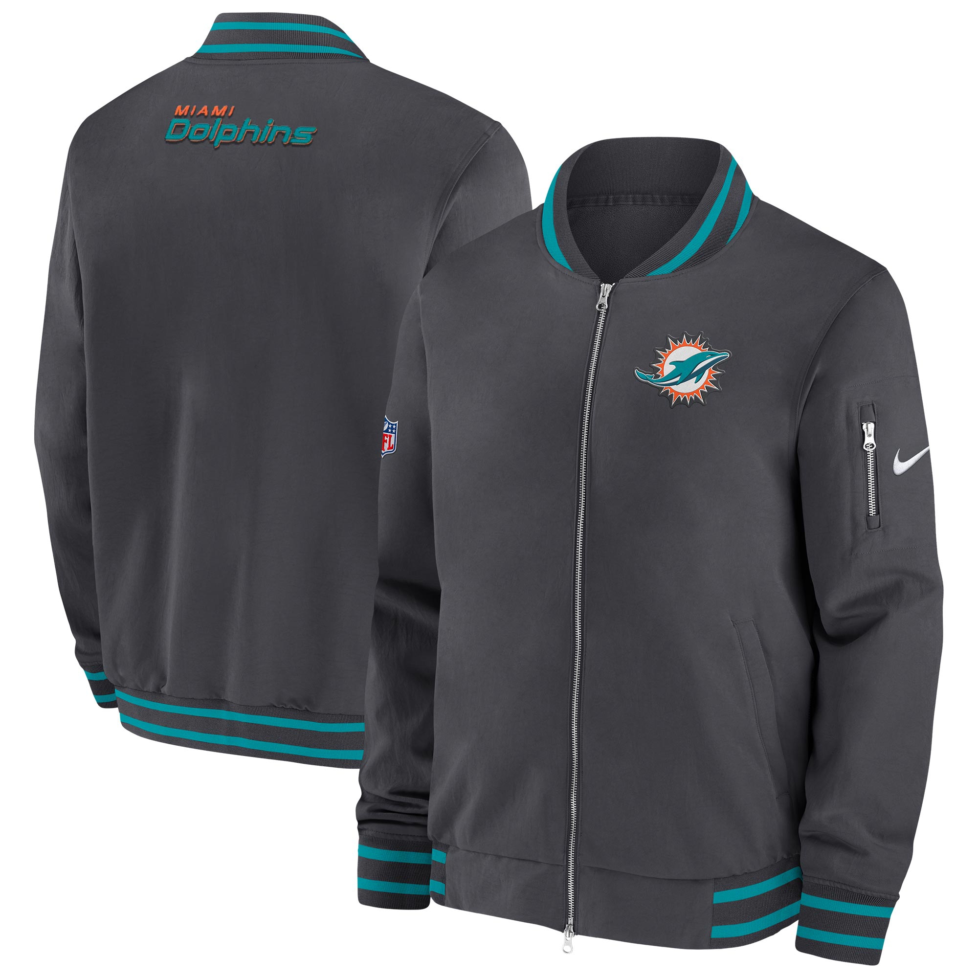 Miami Dolphins NFL Sideline Nike Coach Bomber Jacke