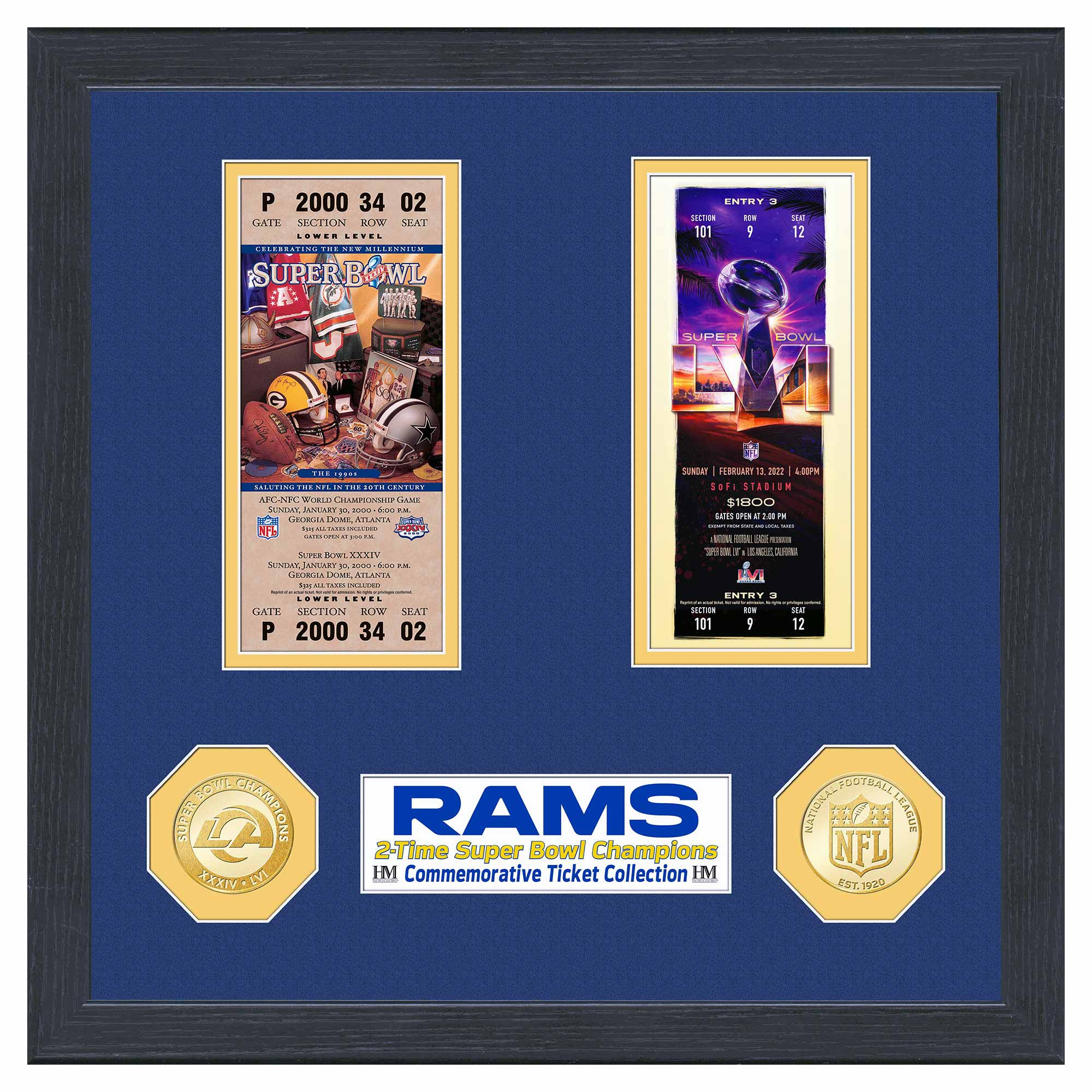 Los Angeles Rams Super Bowl Tickets Bronze Coins Gerahmtes NFL Bild