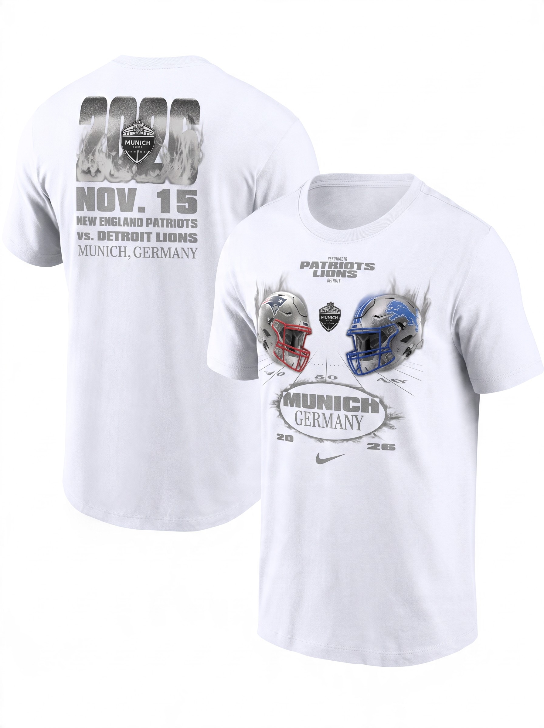 2026 NFL Munich Game Patriots vs. Lions T-Shirt White