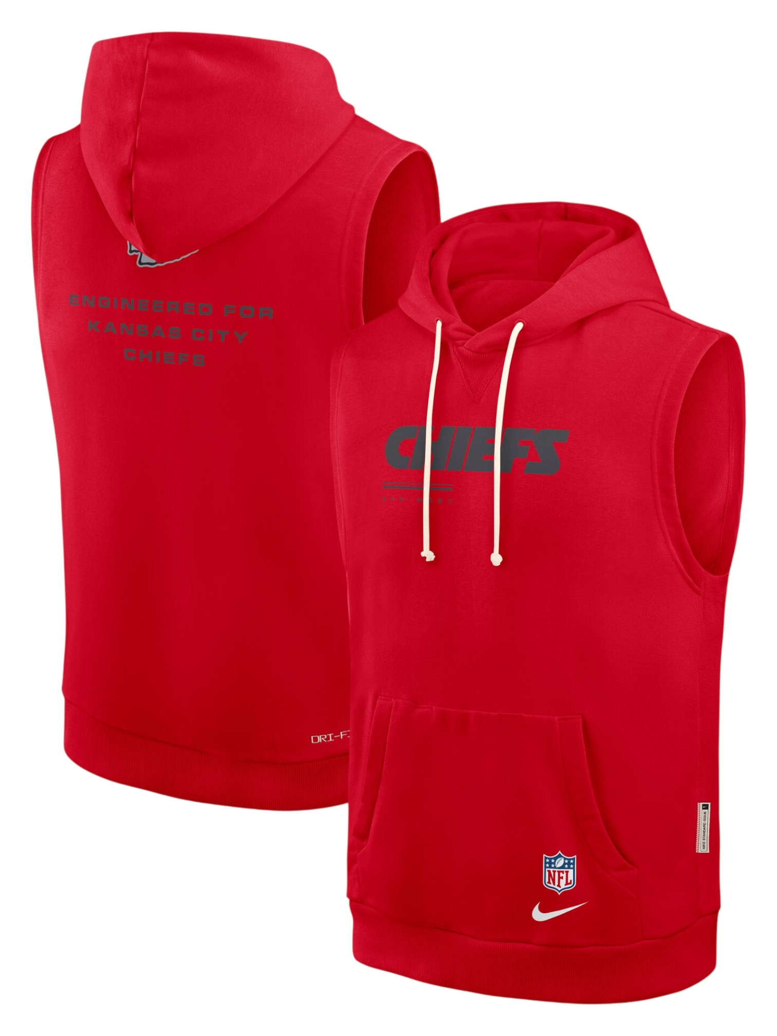 Kansas City Chiefs 2026 NFL Sideline Standard Issue Sleeveless Hoodie Rot