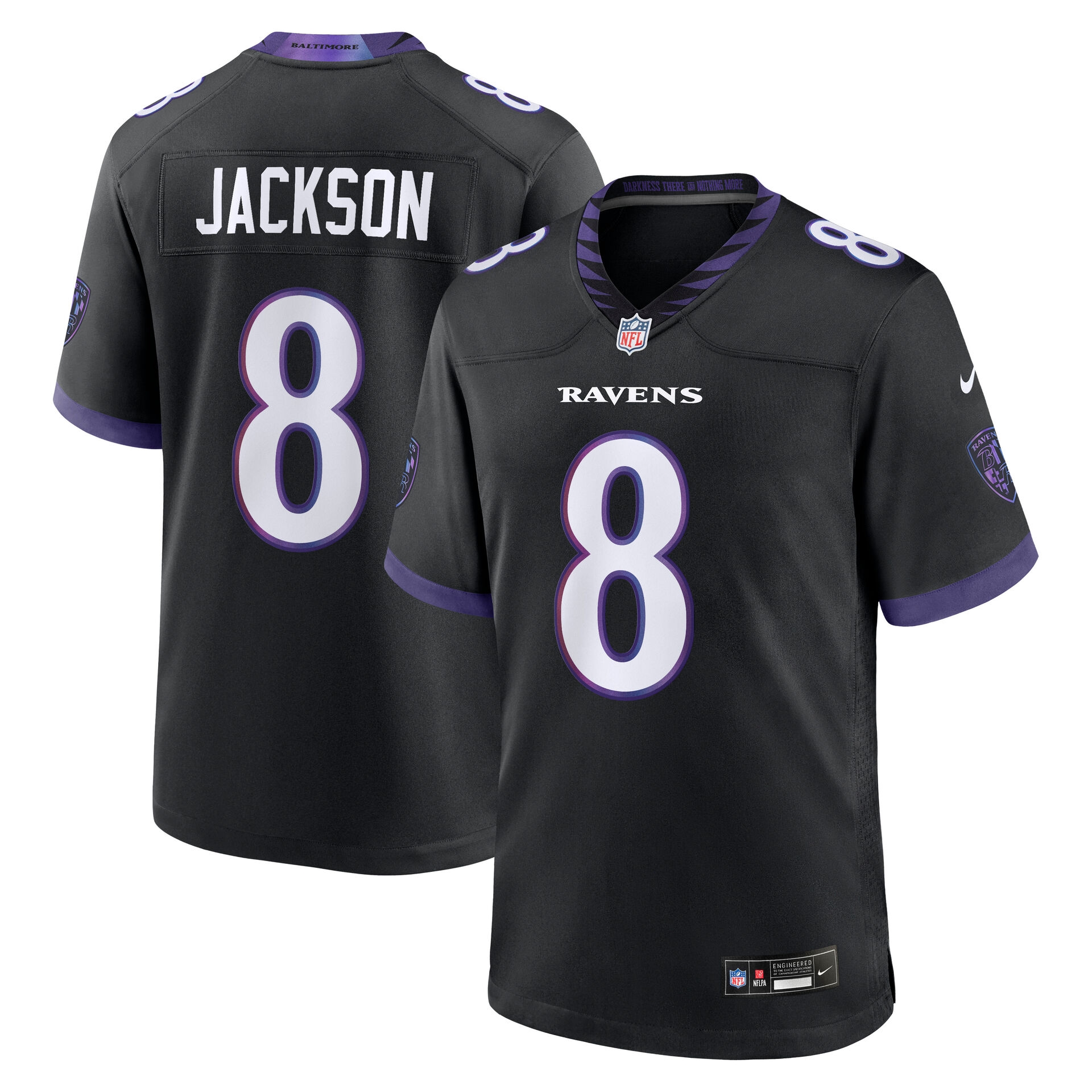 Lamar Jackson #8 Baltimore Ravens 2026 Game NFL Trikot Alternate Schwarz