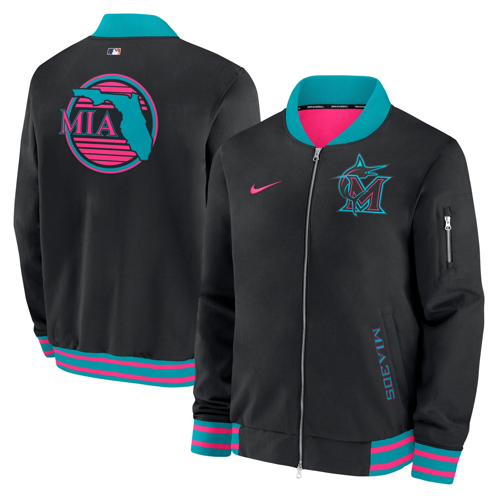 Miami Marlins City Connect 2026 MLB Authentic Dugout Bomber Jacke Schwarz