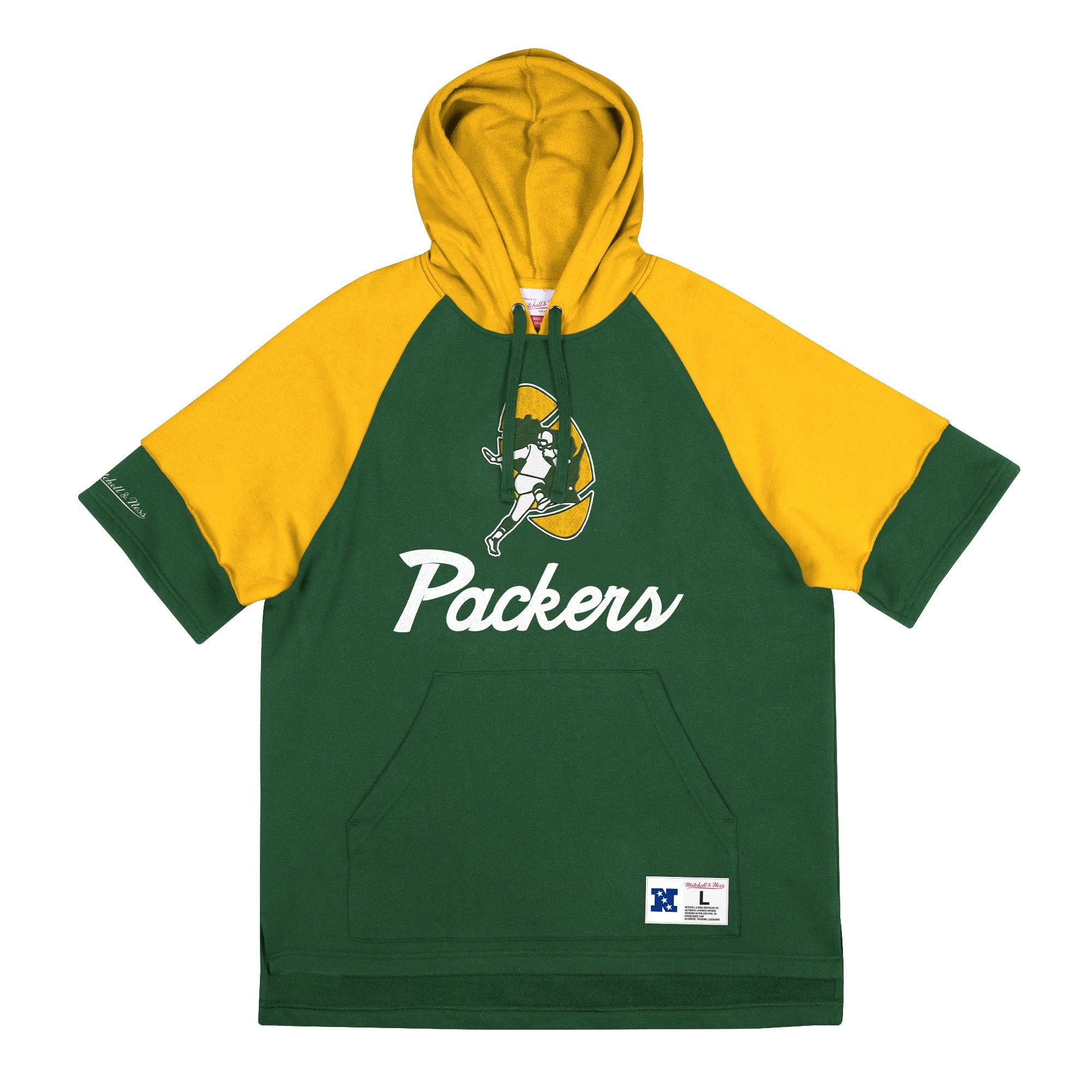Green Bay Packers Mitchell & Ness Cut Sleeves Fleece Short Sleeve NFL Hoodie