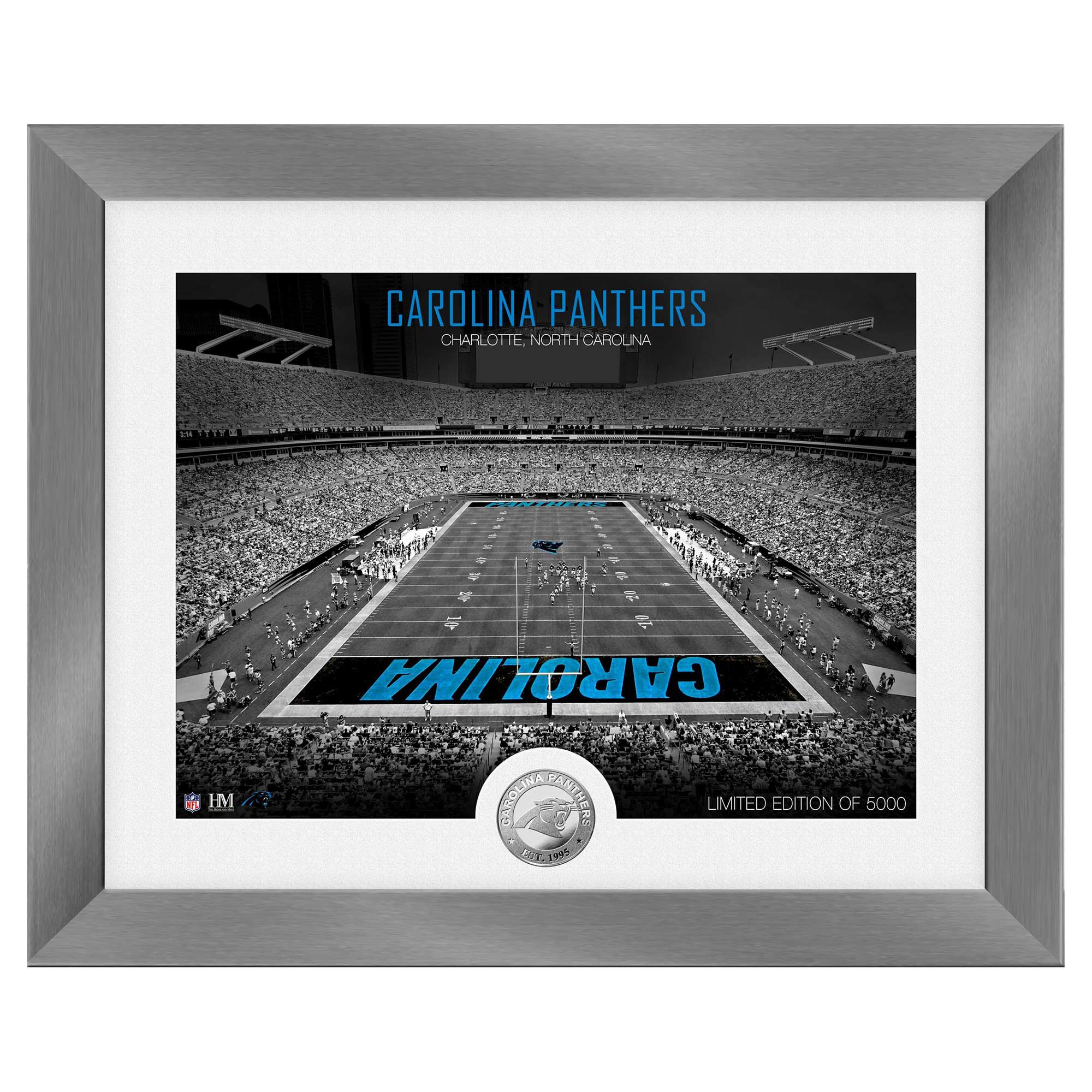 Carolina Panthers Art Deco Stadium Silver Coin Gerahmtes NFL Bild