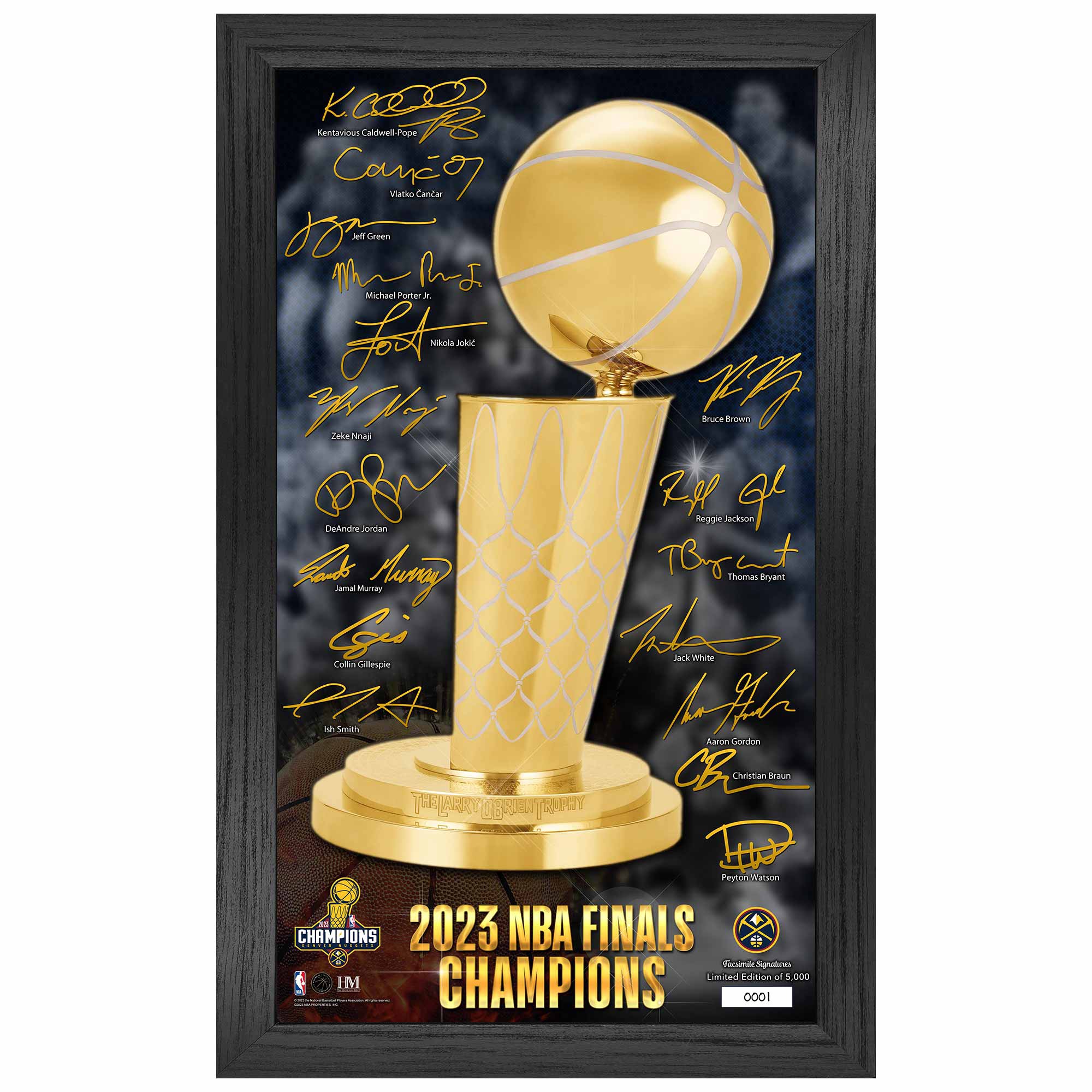 Denver Nuggets 2023 NBA Champions Signature Trophy Gerahmtes Bild