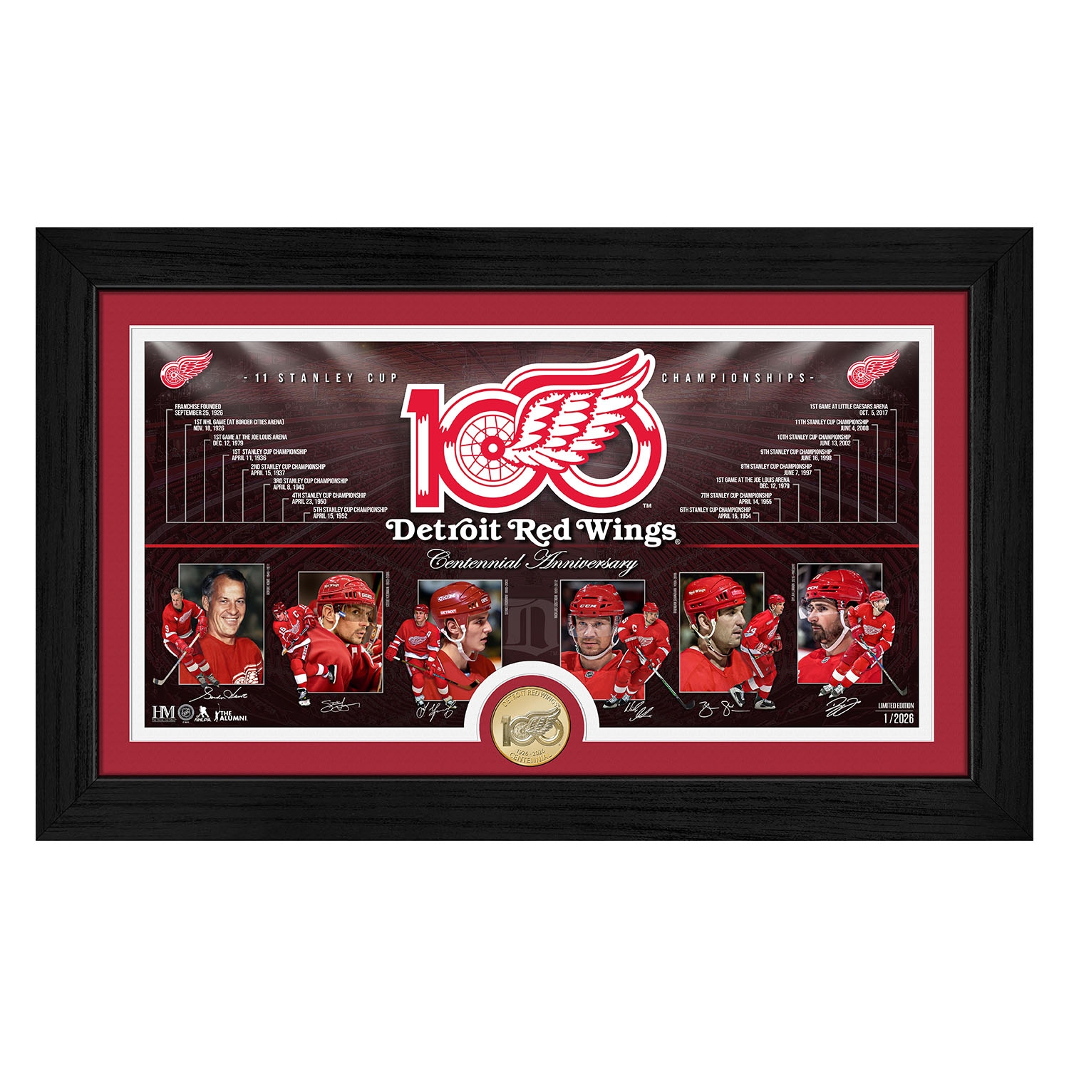Detroit Red Wings 100th Anniversary Bronze Coin Gerahmtes NHL Bild