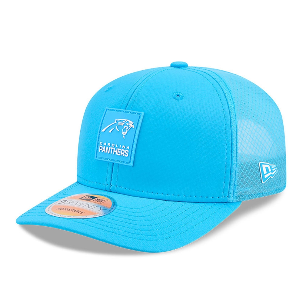 Carolina Panthers 2025 NFL On-Field Sideline 9SEVENTY Trucker Snapback Cap Blue