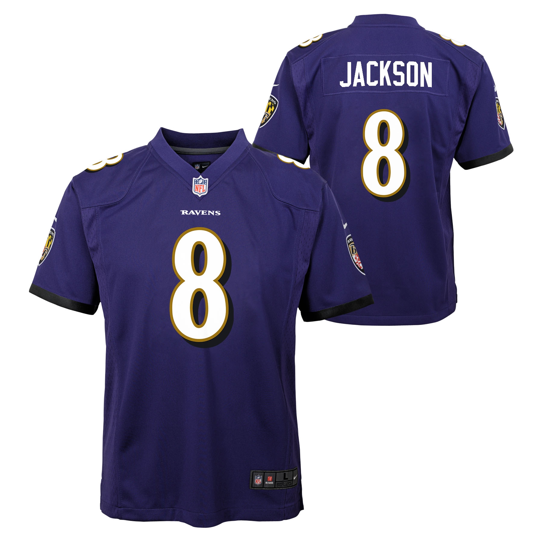 Lamar Jackson #8 Baltimore Ravens Game Youth NFL Trikot Lila (YOUTH)