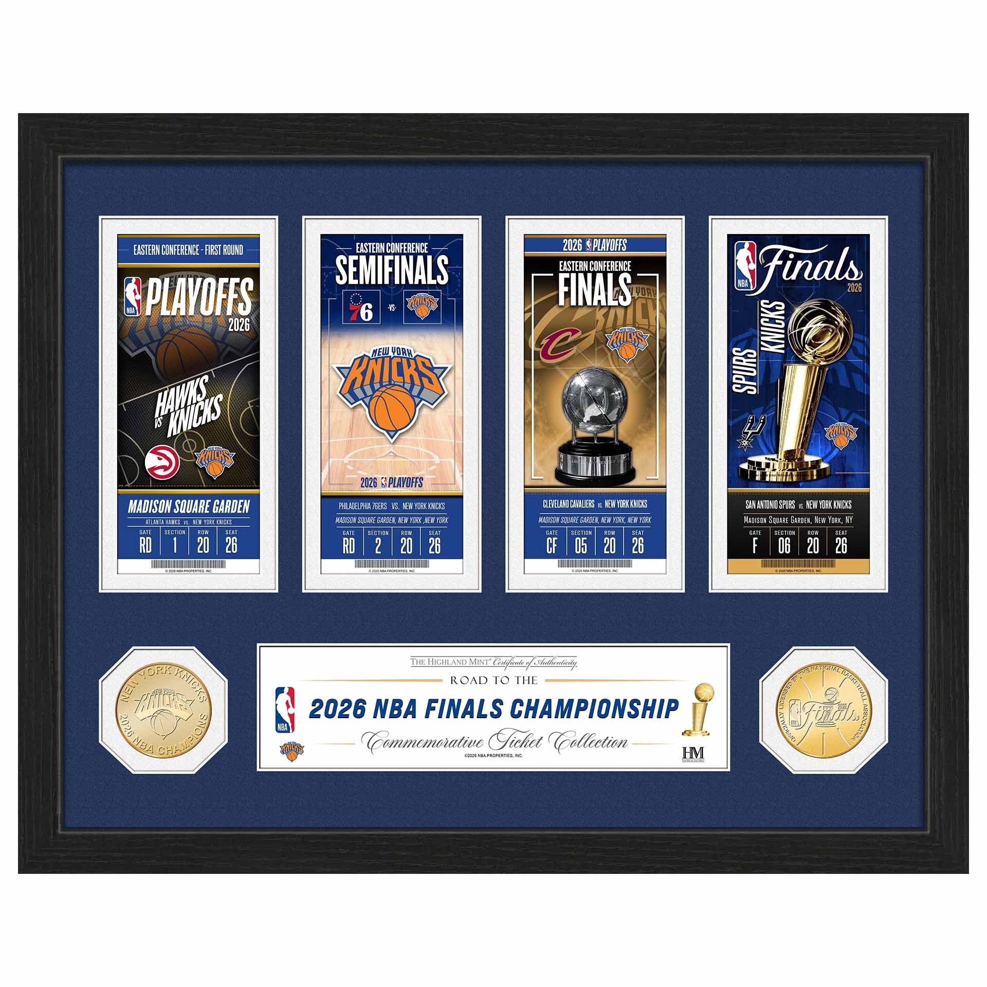 New York Knicks 2026 Road to the NBA Championship Tickets Bronze Coins Gerahmtes Bild