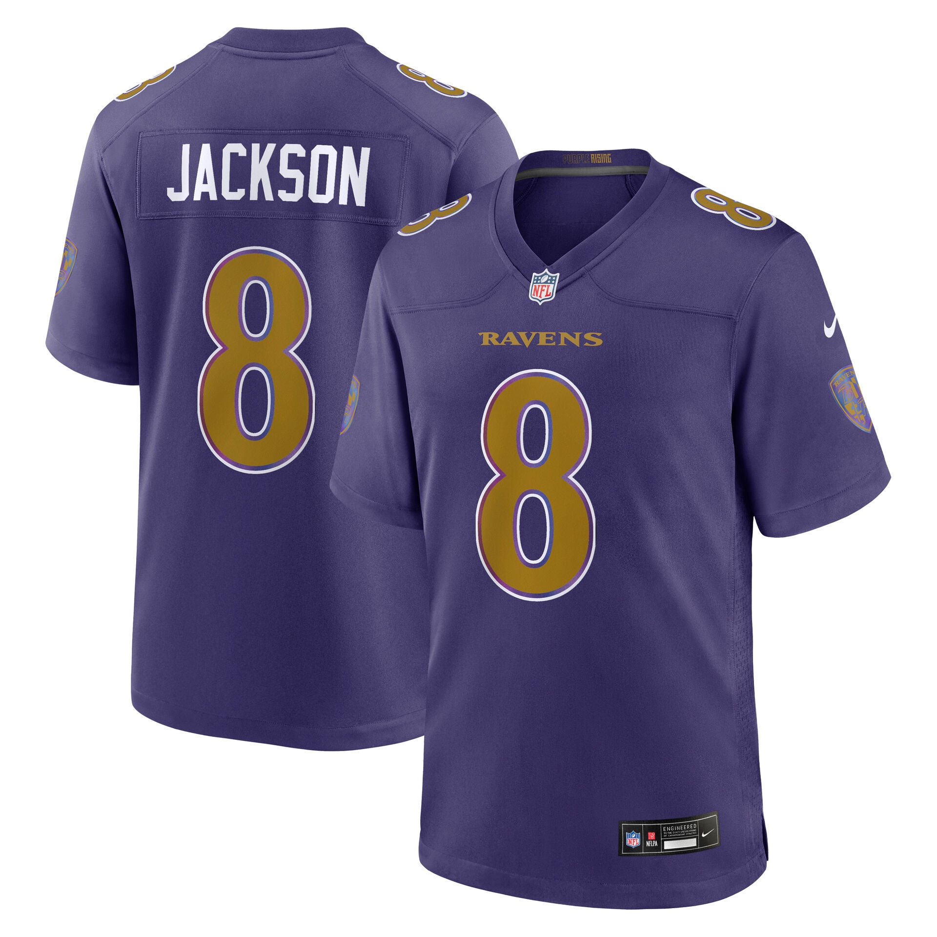 Lamar Jackson #8 Baltimore Ravens 2026 Game NFL Trikot Alternate Lila