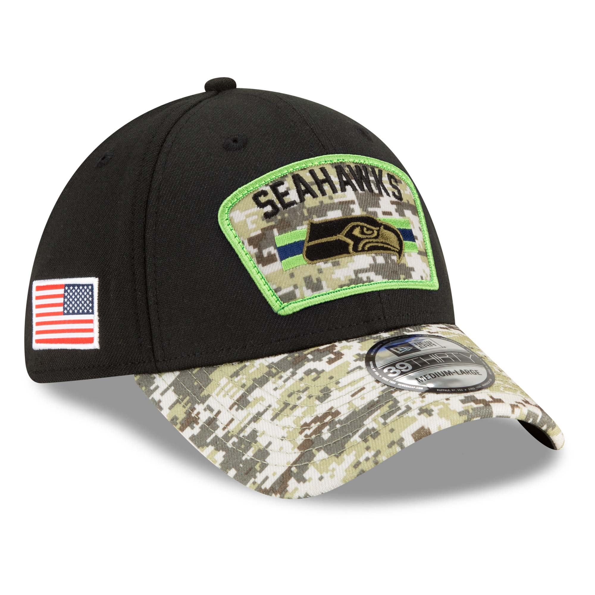 Seattle Seahawks 2021 NFL On-Field Salute to Service New Era 39THIRTY Flex Fit Cap