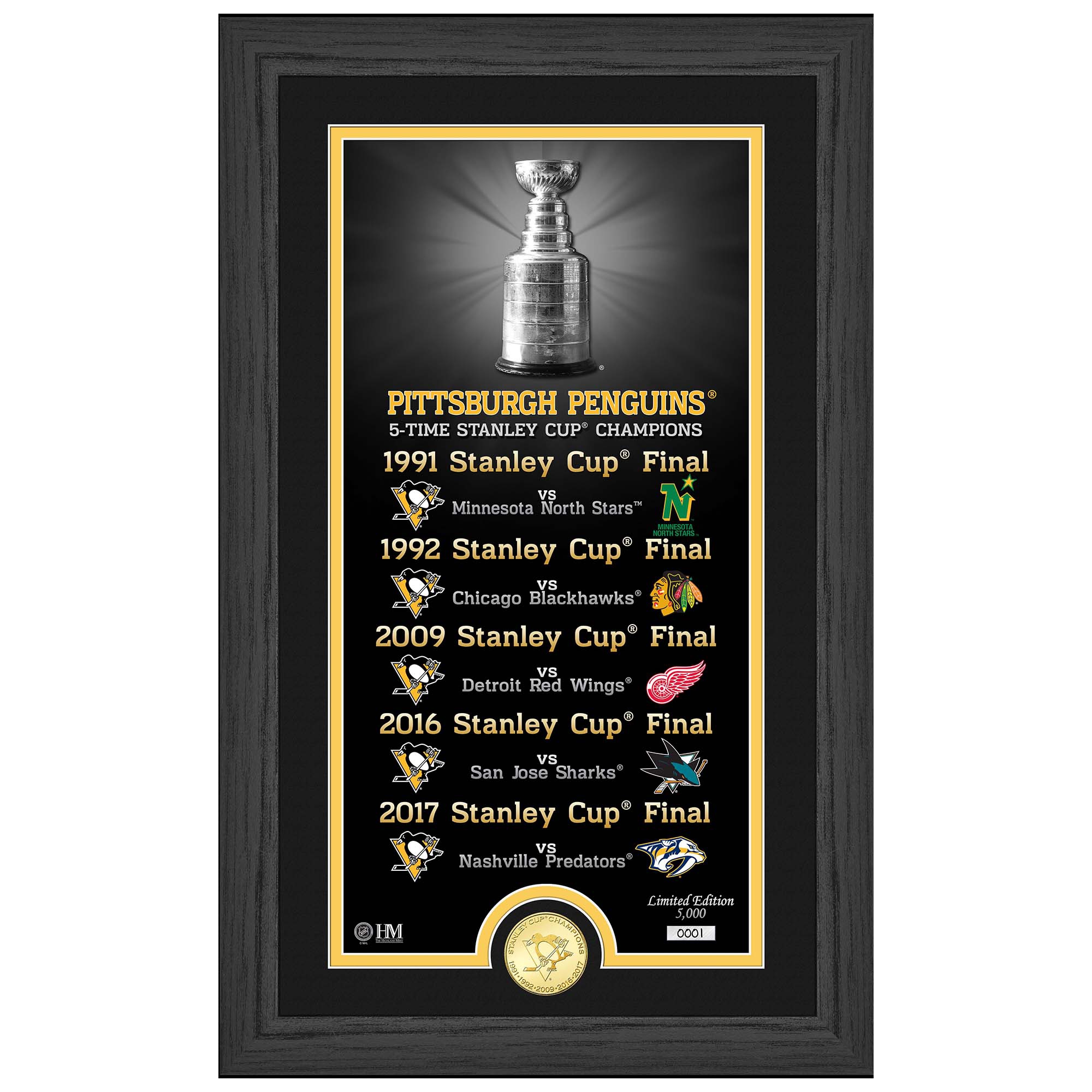 Pittsburgh Penguins Stanley Cup Legacy Bronze Coin Gerahmtes NHL Bild