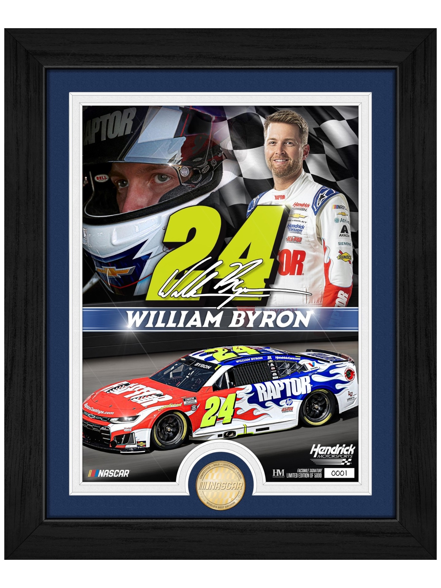 William Byron Hendrick Motorsports Bronze Coin Gerahmtes NASCAR Bild