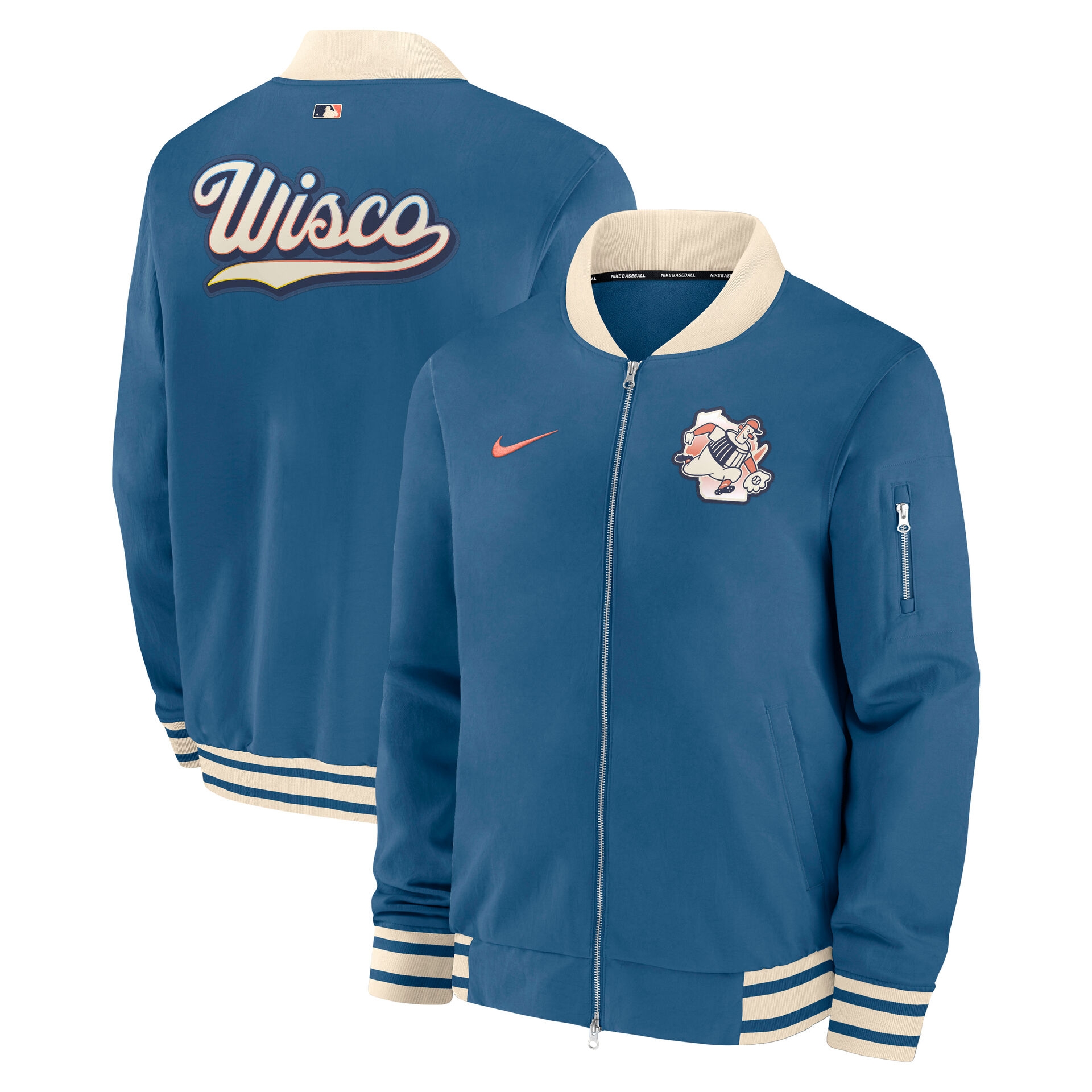 Milwaukee Brewers City Connect 2026 MLB Authentic Dugout Bomber Jacke Blau