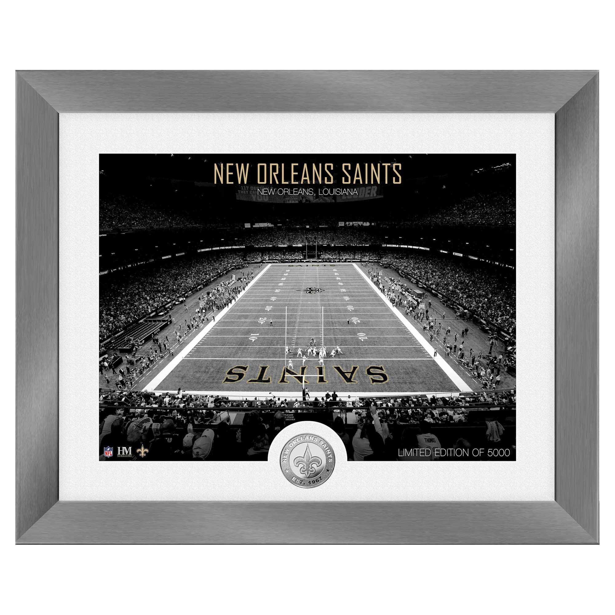 New Orleans Saints Art Deco Stadium Silver Coin Gerahmtes NFL Bild
