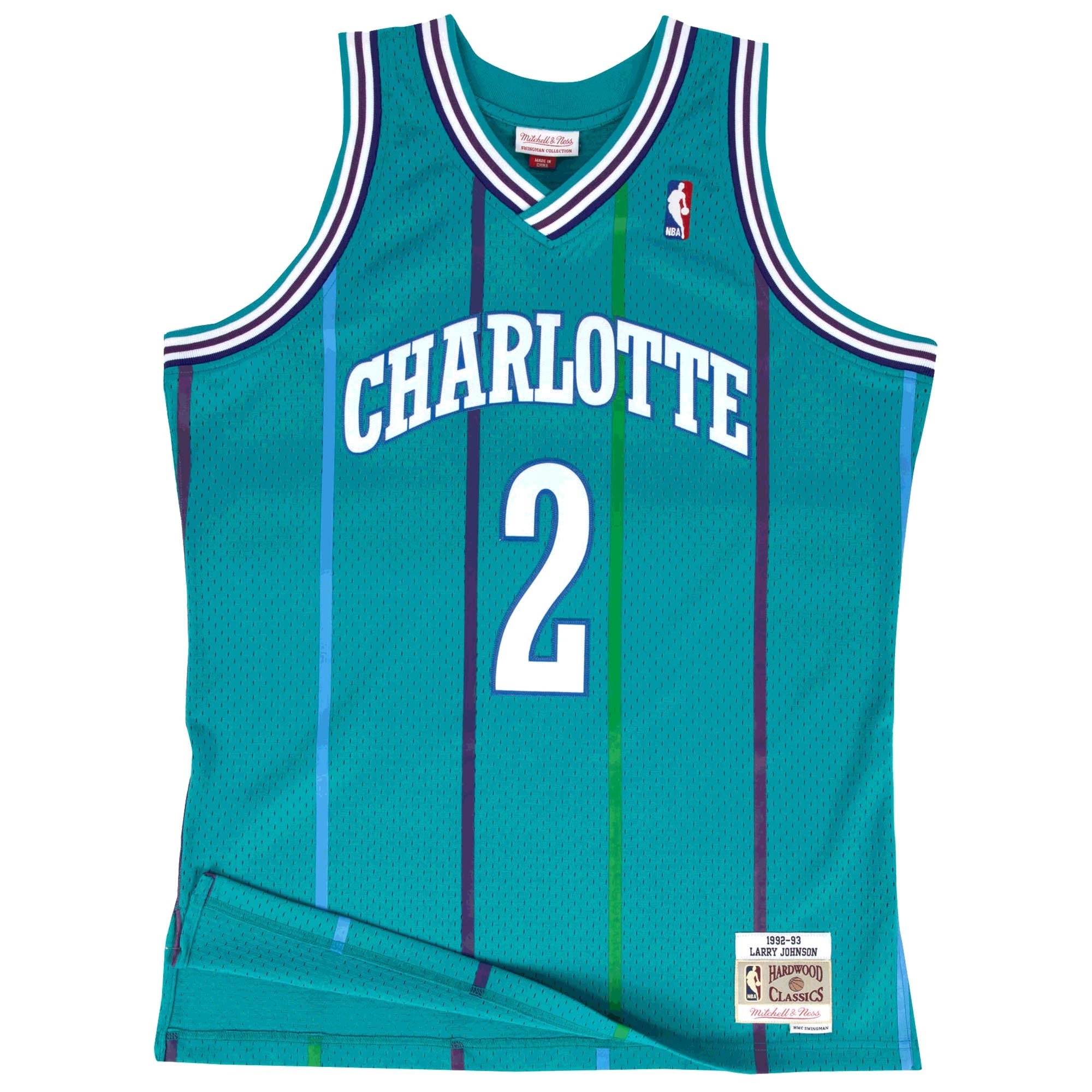 Larry Johnson #2 Charlotte Hornets 1992-93 Mitchell & Ness Swingman NBA Trikot Türkis