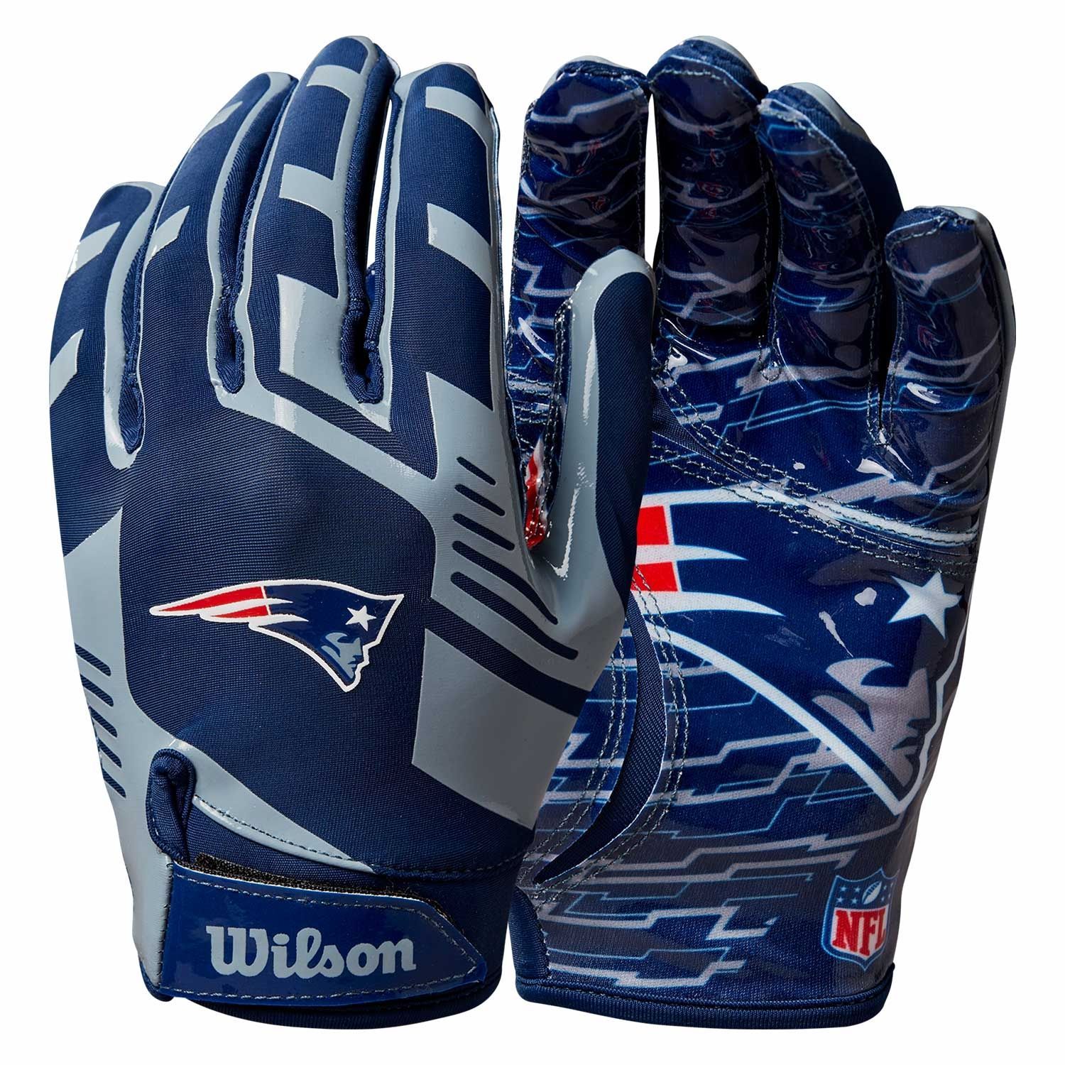 New England Patriots Wilson Youth Stretch-Fit NFL Receivers Gloves (KIDS)