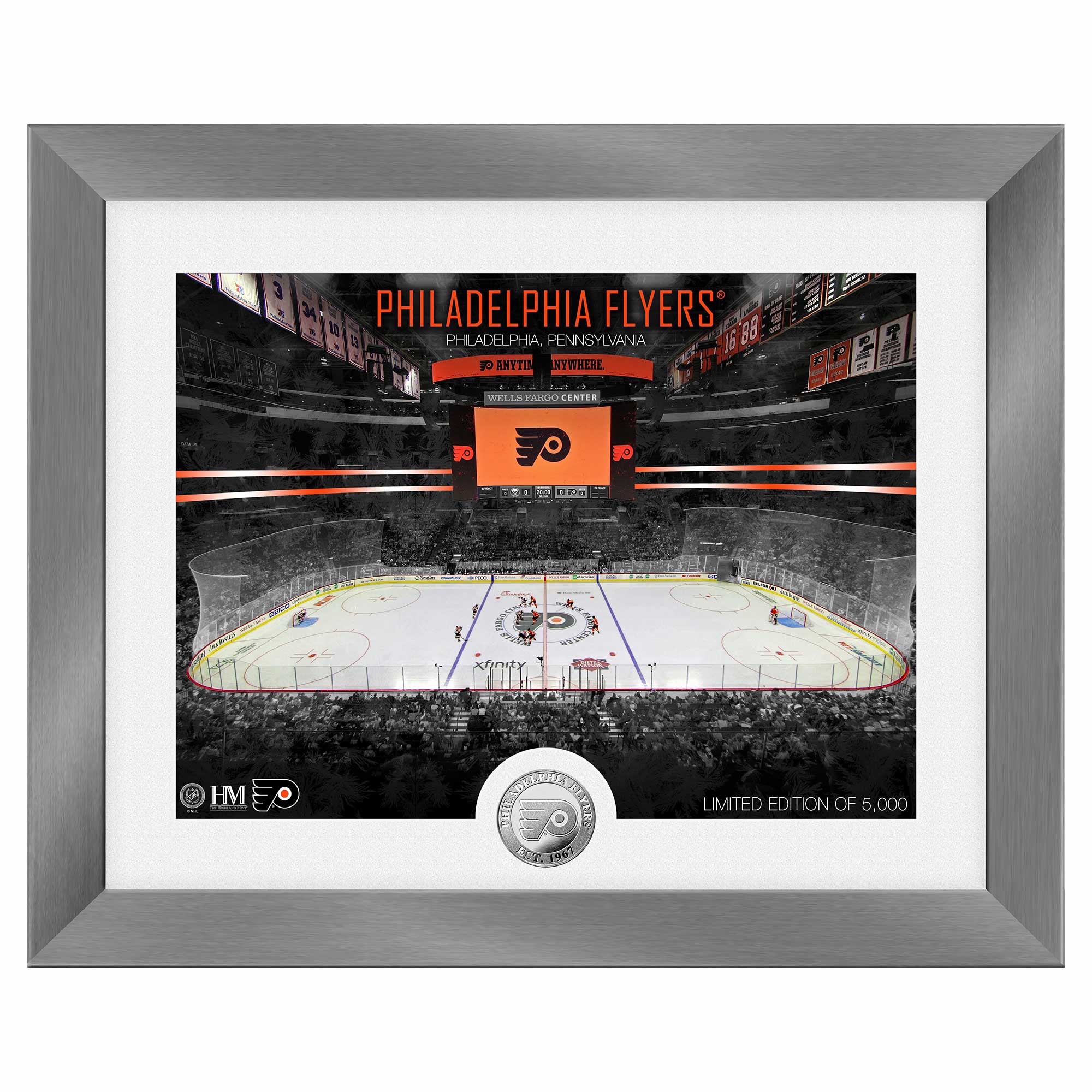 Philadelphia Flyers Art Deco Stadium Silver Coin Gerahmtes NHL Bild