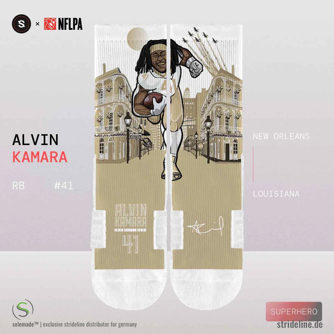 Alvin Kamara New Orleans Saints Strideline Premium NFLPA Crew Socken