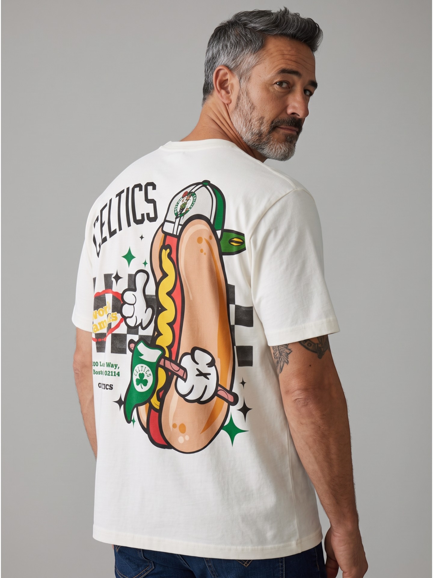 Boston Celtics Ballpark Hot Dog Oversized NBA T-Shirt Cream